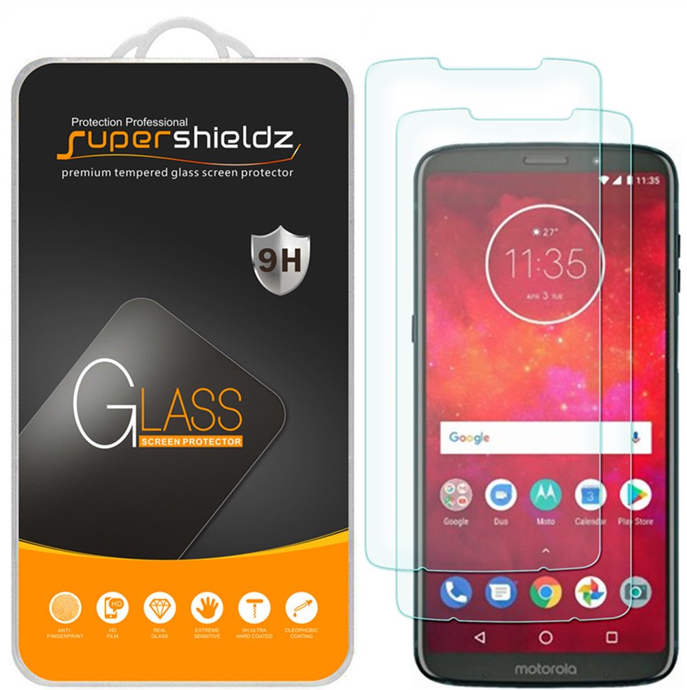 (2 Pack) Supershieldz Designed For Motorola Moto Z3 And Moto Z3 Play Tempered Glass Screen Protector, Anti Scratch, Bubble Free