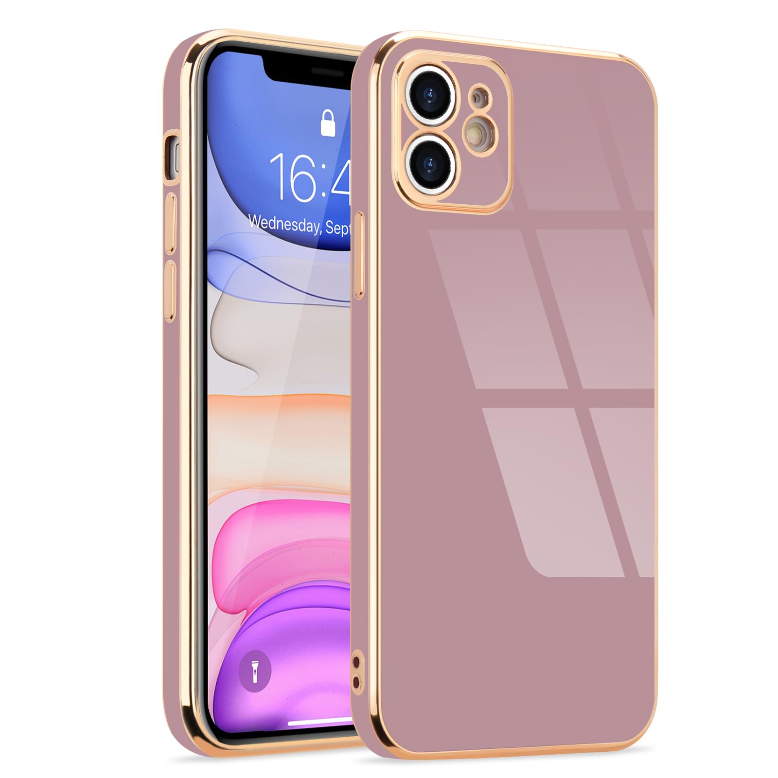 Lafunda Compatible For Iphone 11 Case, Luxury Cute Plating Case For Women Girls Electroplated Golden Edge Shockproof Tpu Bumper