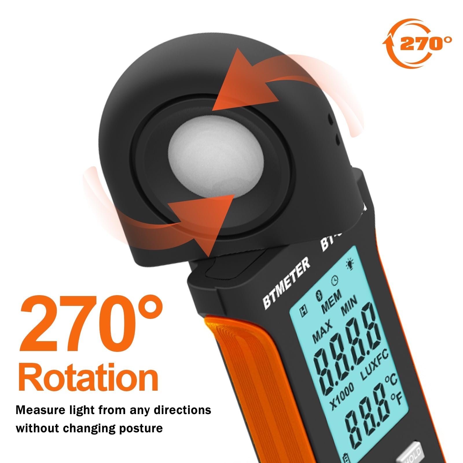 Btmeter Light Lux Meter Logger Bt 5000A, Digital Lumen Tester Measure Lighting Level Intensity 0.1~400,000 Lux(0.1~40,000 Fc) Fo