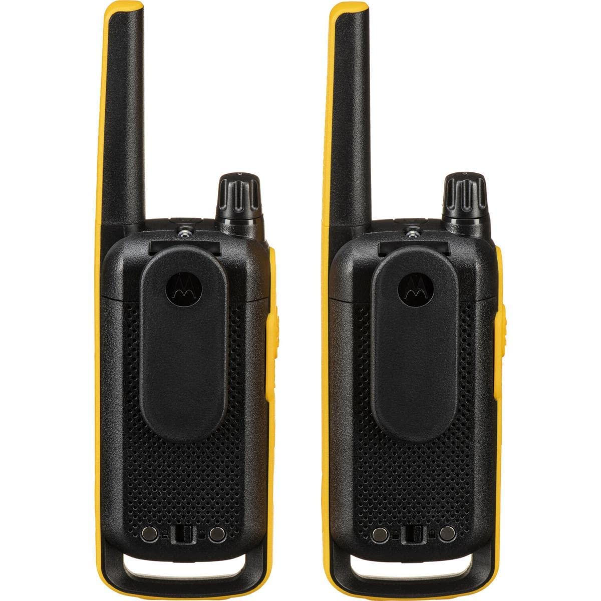 Motorola Solutions, Portable Frs, T470, Talkabout, Two Way Radios, Emergency Preparedness, Rechargeable, 22 Channel, 35 Mile, Black W/Yellow, 2 Pack