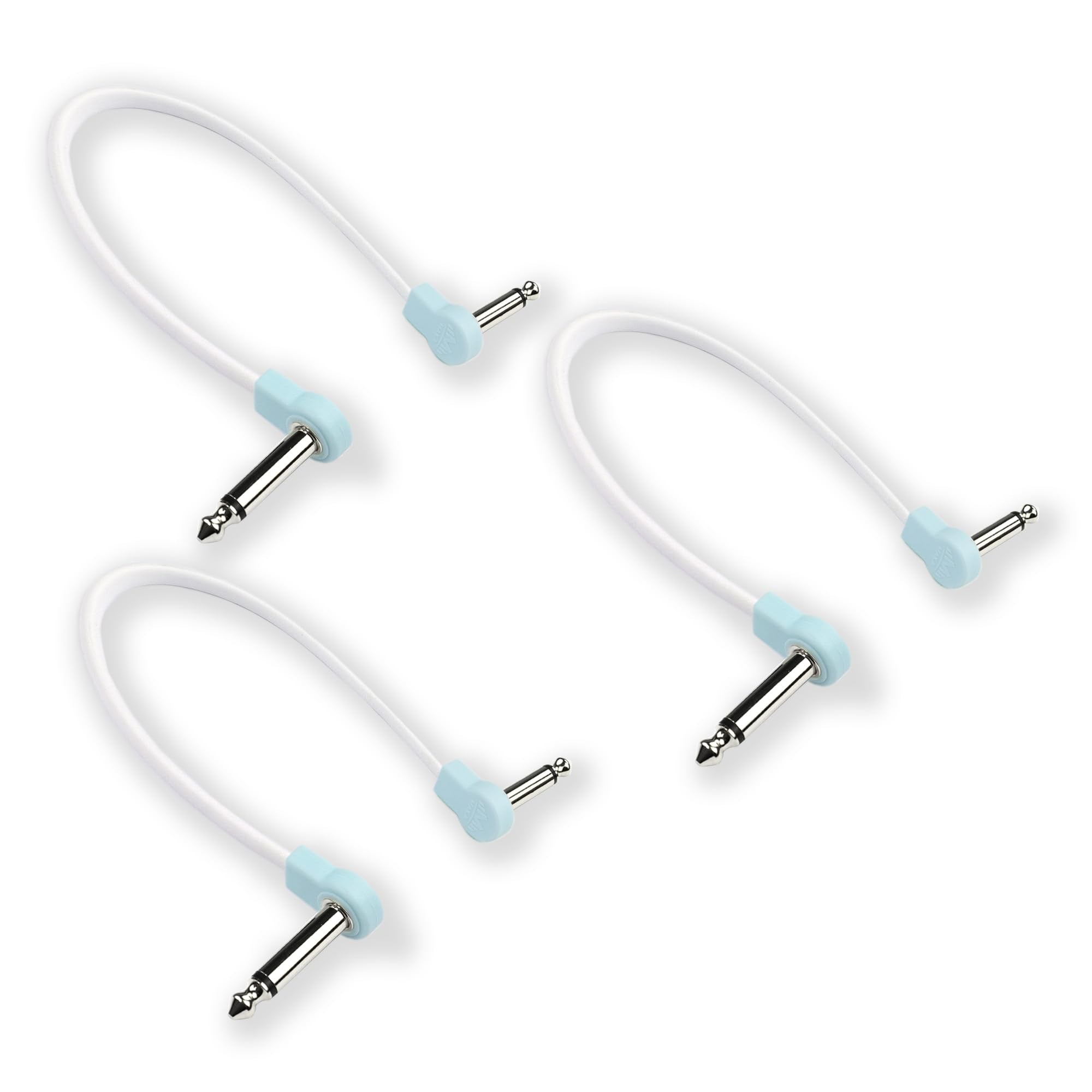 M MAKA Flat Low Profile Guitar Patch Cable 12 inch for Effects Pedals, 1/4 inch Right-Angle, Sonic Blue, 3-Pack