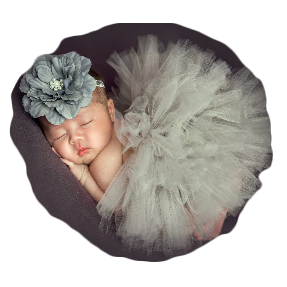 Baby Photography Props Tutu Skirt Headdress Newborn Girl Photo Shoot Outfits Infant Princess Costume Clothes Grey