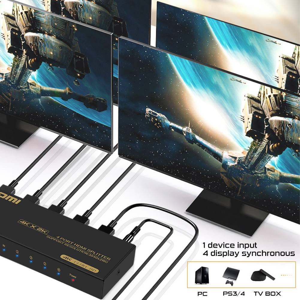 4K Hdmi Splitter 1 In 4 Out, Hdmi Splitter 1 Input 4 Output Support 4K 60Hz Full Hd 1080P And 3D, Compatible With Xbox Ps3/4 Rok