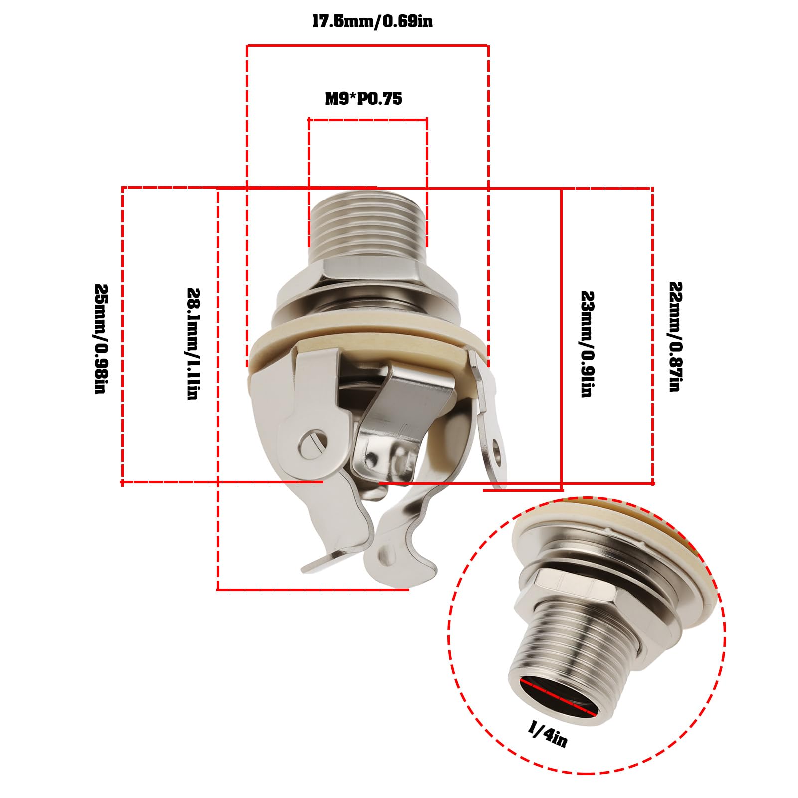 Briny River 3Pcs 1/4 Inch Multi-Contact Mono Output Jack Full-Contact Jack Suitable For Guitar Bass