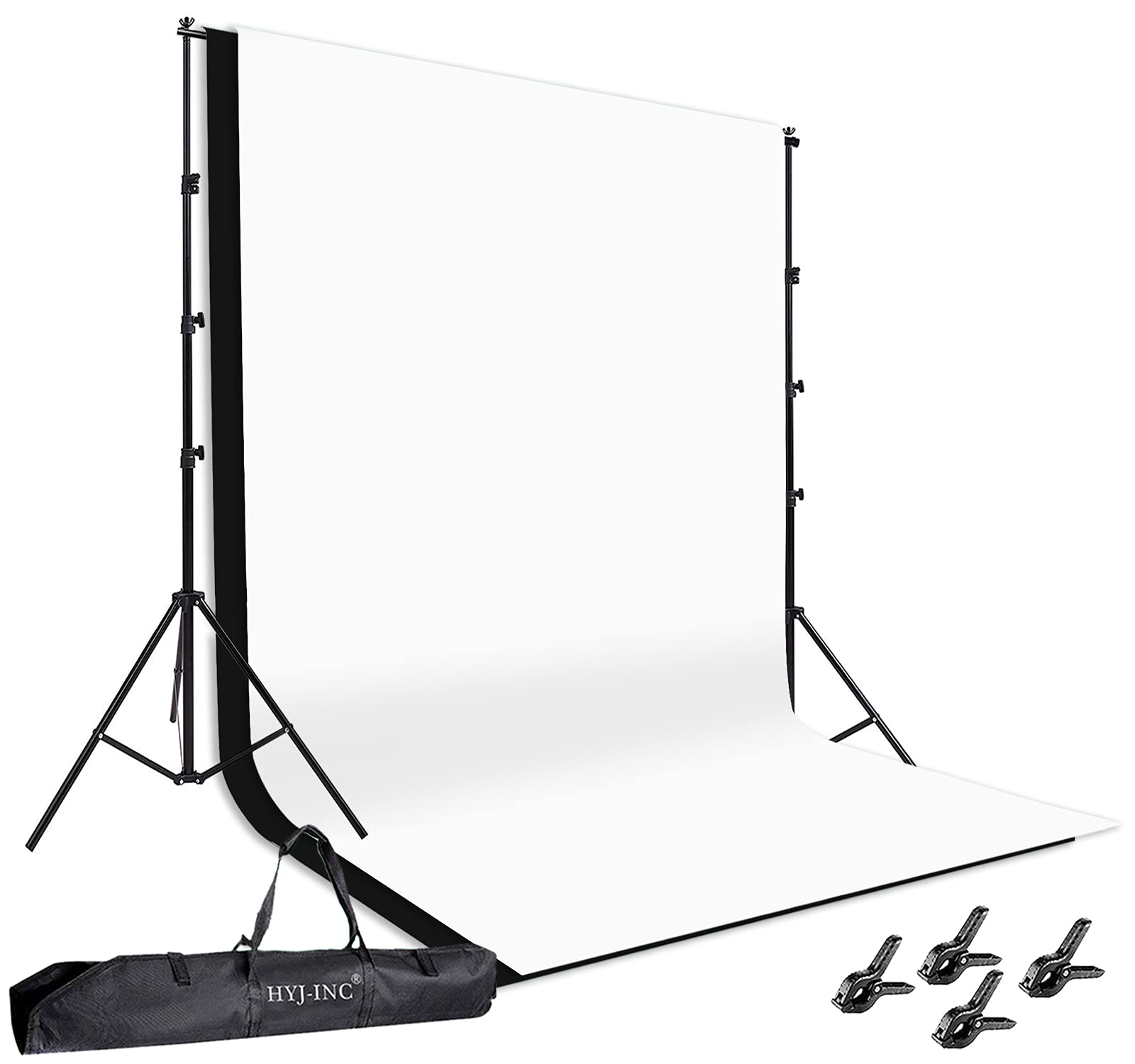 Hyj Inc Photo Background Support System With 8.5 X 10Ft Backdrop Stand Kit, 100% Cotton Muslin Backdrop (White Black),Clamp, Car
