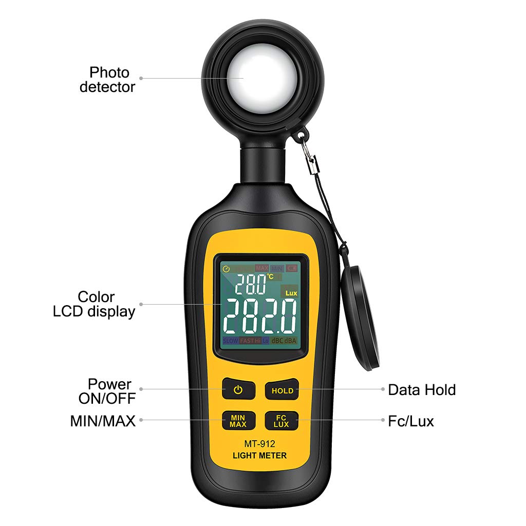 Light Meter Digital Illuminance Meter Handheld Ambient Temperature Measurer, Range Up To 200,000 Lux, Luxmeter With 4 Digit Colo