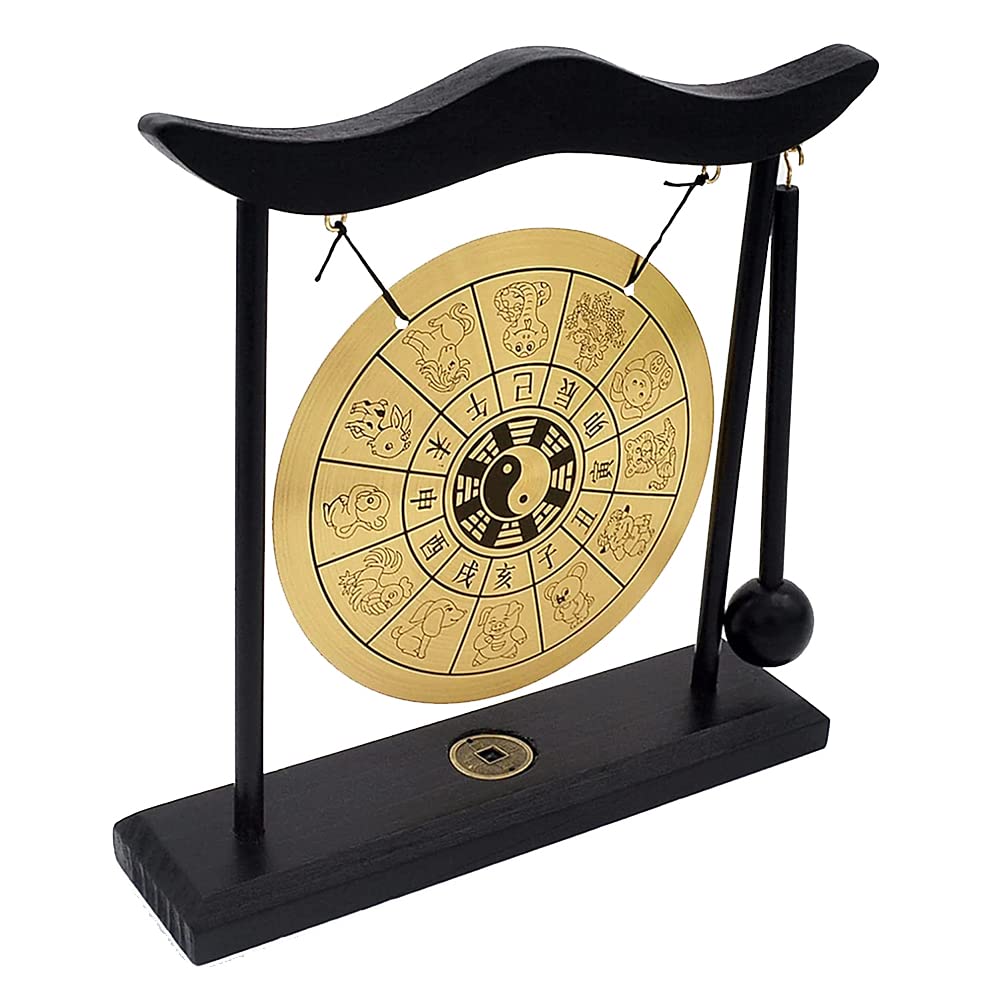 Hooshing Zen Art Brass Feng Shui Desktop Gong With Stand Asian Decor For Home Office Chinese Zodiac Signs
