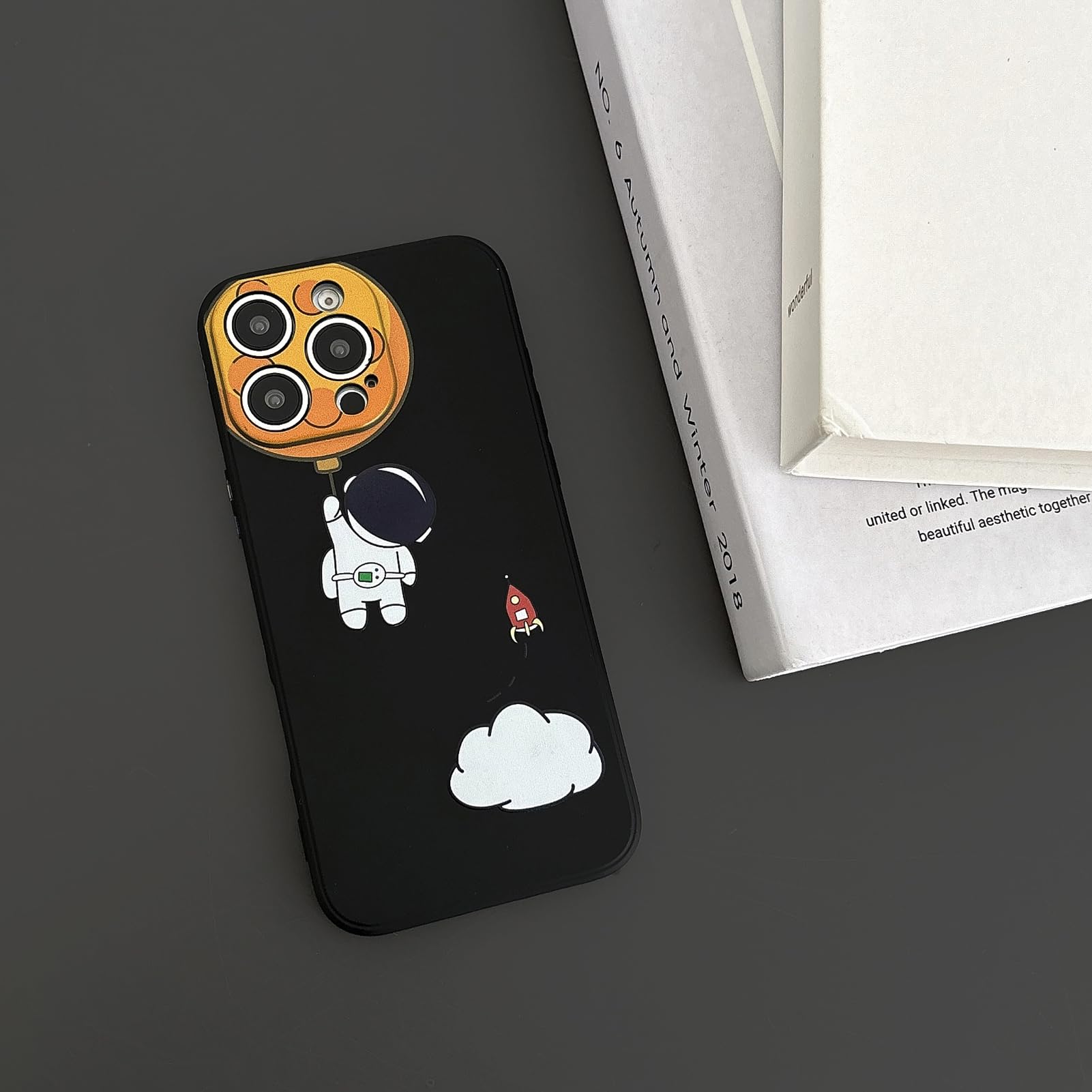 Yonds Queen iPhone 12 Pro Max Phone Case Cartoon Astronaut Space Moon Planet Design TPU Rubber Shockproof Black Moon