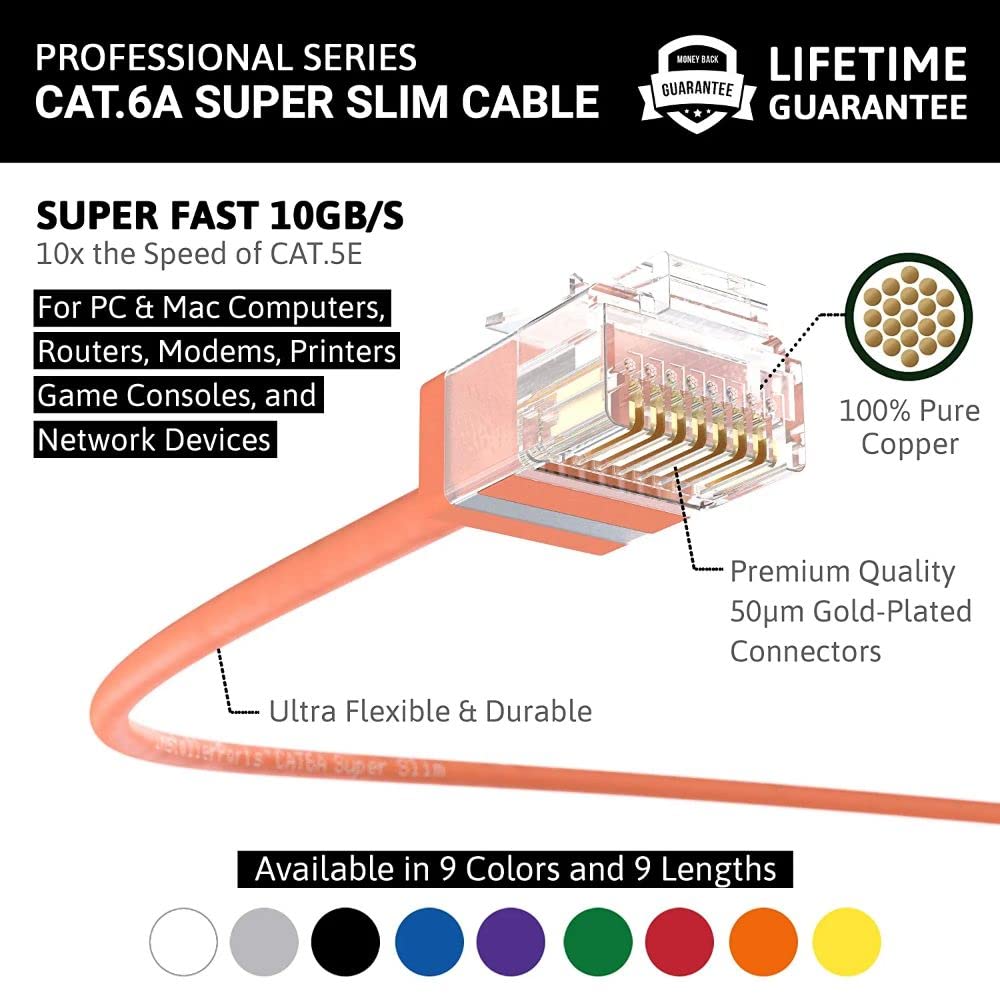 Installerparts Ethernet Cable Cat6A Super Slim Cable Utp 0.5 Ft (10 Pack)   Orange   Professional Series   10Gigabit/Sec Network