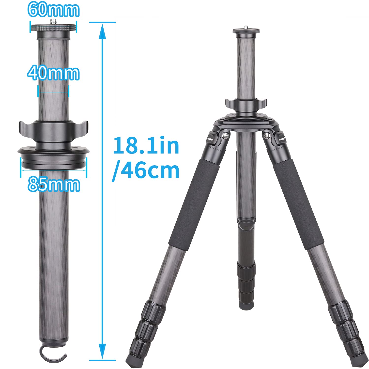 Tripod Center Column Innorel Er40C, 10 Layers Carbon Fiber 1.8In/40Mm Tube Mid Column Professional Extension Rod Only Suit Heavy