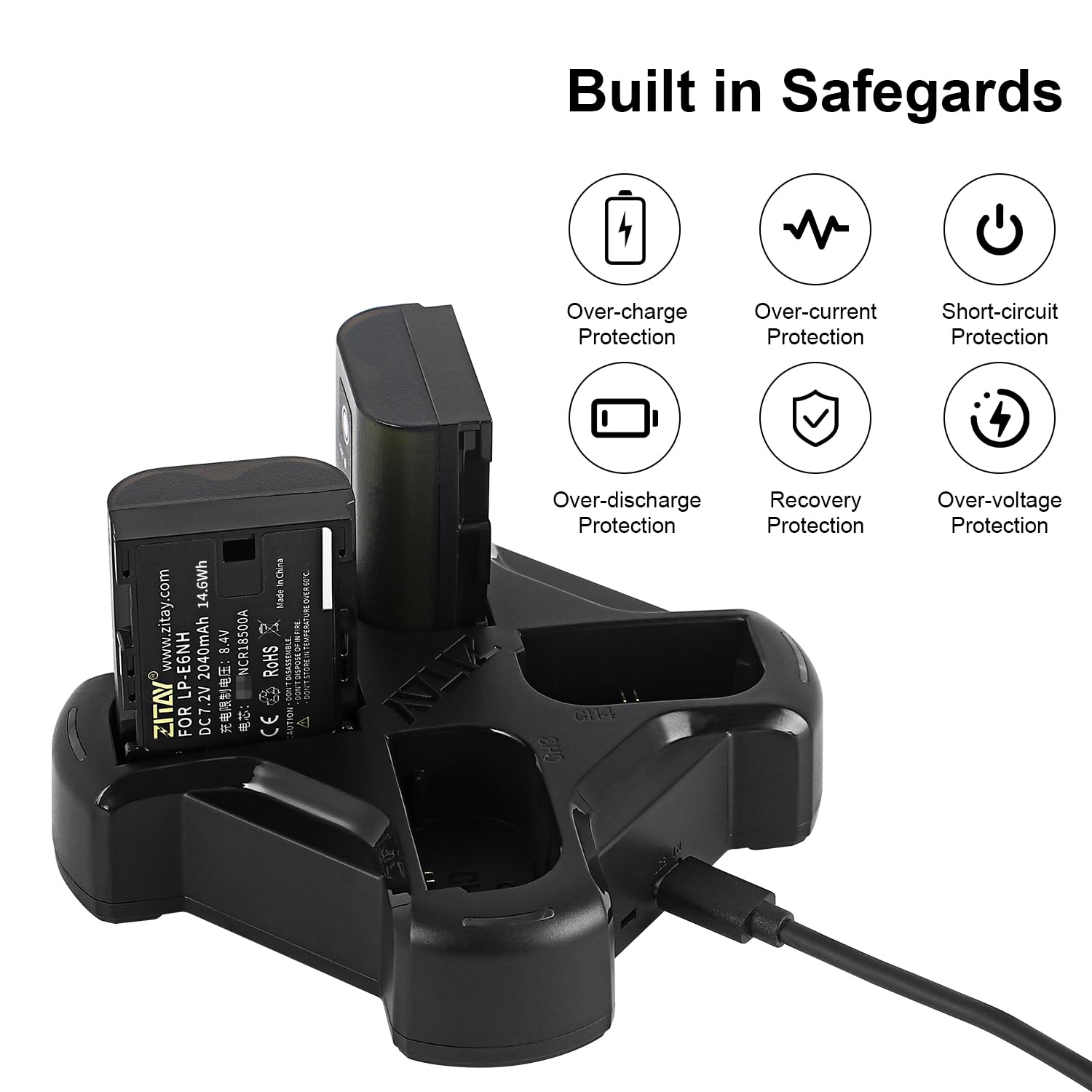 Zitay Lp E6Nh 2Pack Batteries And Fast Charger Station Compatible With Canon Eos R5, R6, 5D Mark Ii Iii Iv, 5Ds, 6D, 6D Mark Ii,