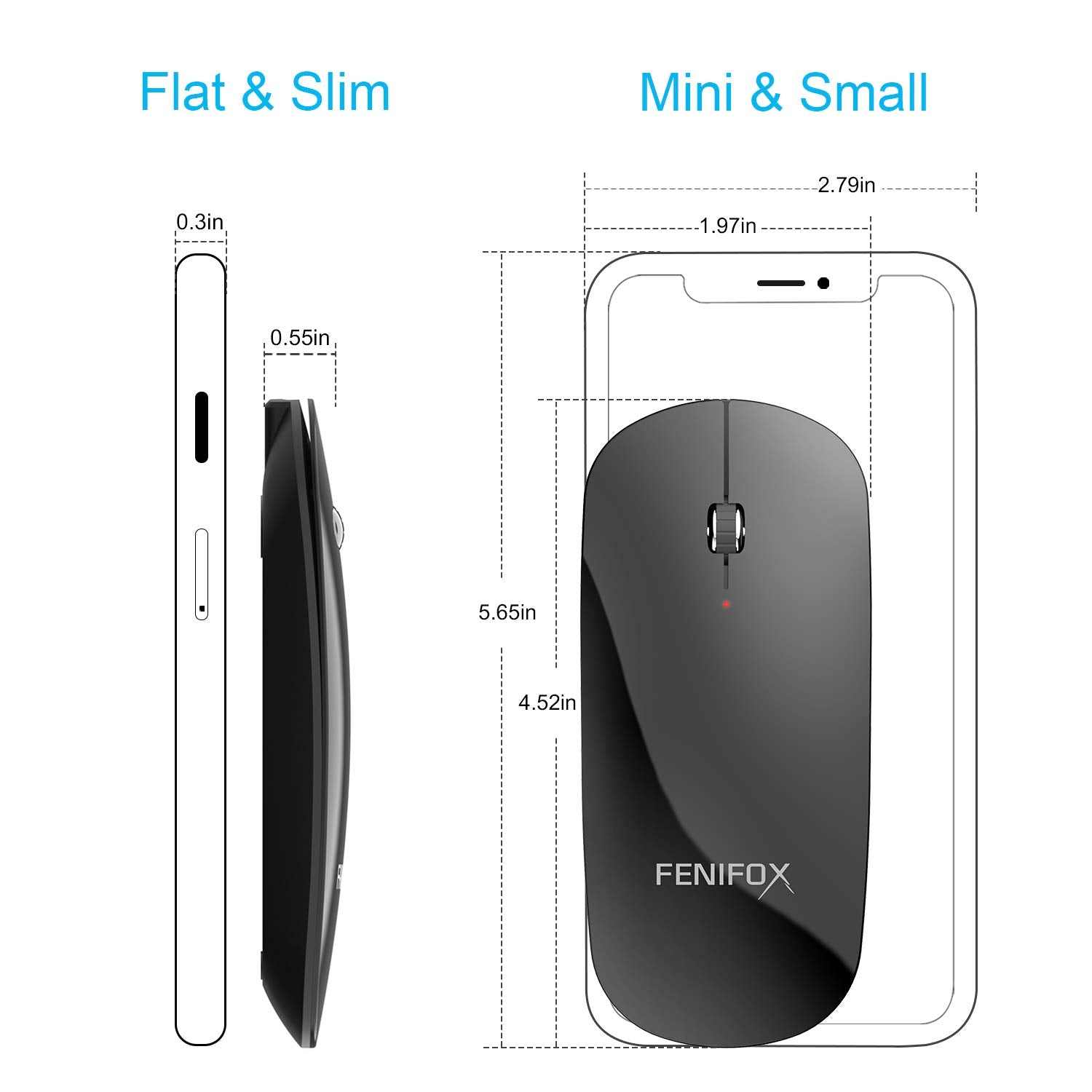 Bluetooth Mouse Fenifox Slim Mini Whisper Quiet Flat Portable Wireless Mice Rechargeable Compatible With Laptop,Pc,Tablet Android Windows Xp(Black)