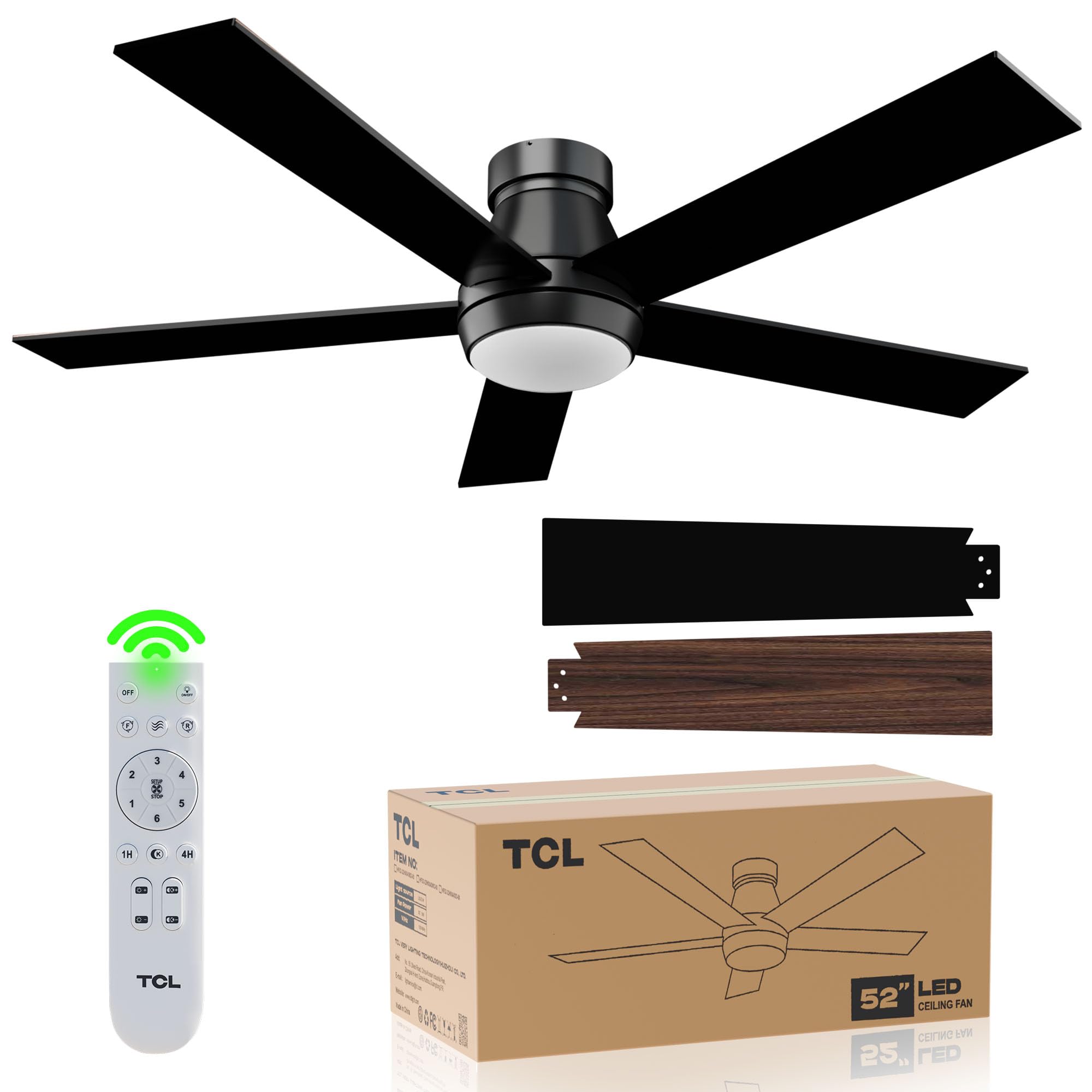 Tcl 52'' Black Ceiling Fan With Light And Remote, Modern Led 3 Color, Quiet Motor For Bedroom, Living Room, Dining Room, Ceiling