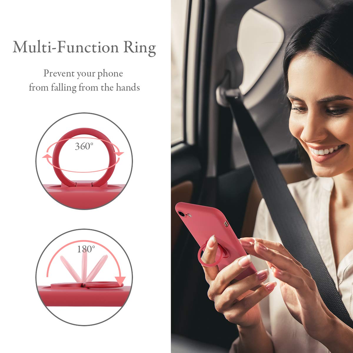 Ueebai Case For Iphone 7 Plus Iphone 8 Plus, Slim Liquid Silicone Phone Case With 360 Rotatable Ring Holder Kickstand Fashion Ha