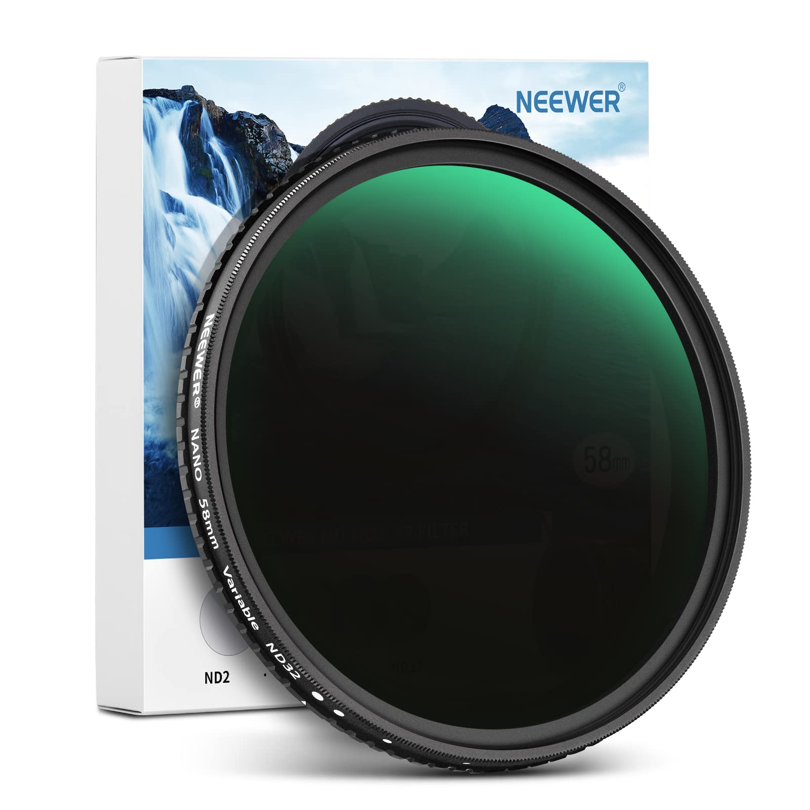 Neewer 58Mm Hd Variable Nd Filter Nd2 Nd32 (1 5 Stops) No X Cross/Optical Glass/30 Layer Nano Coated/Ultra Slim Aluminum Alloy F
