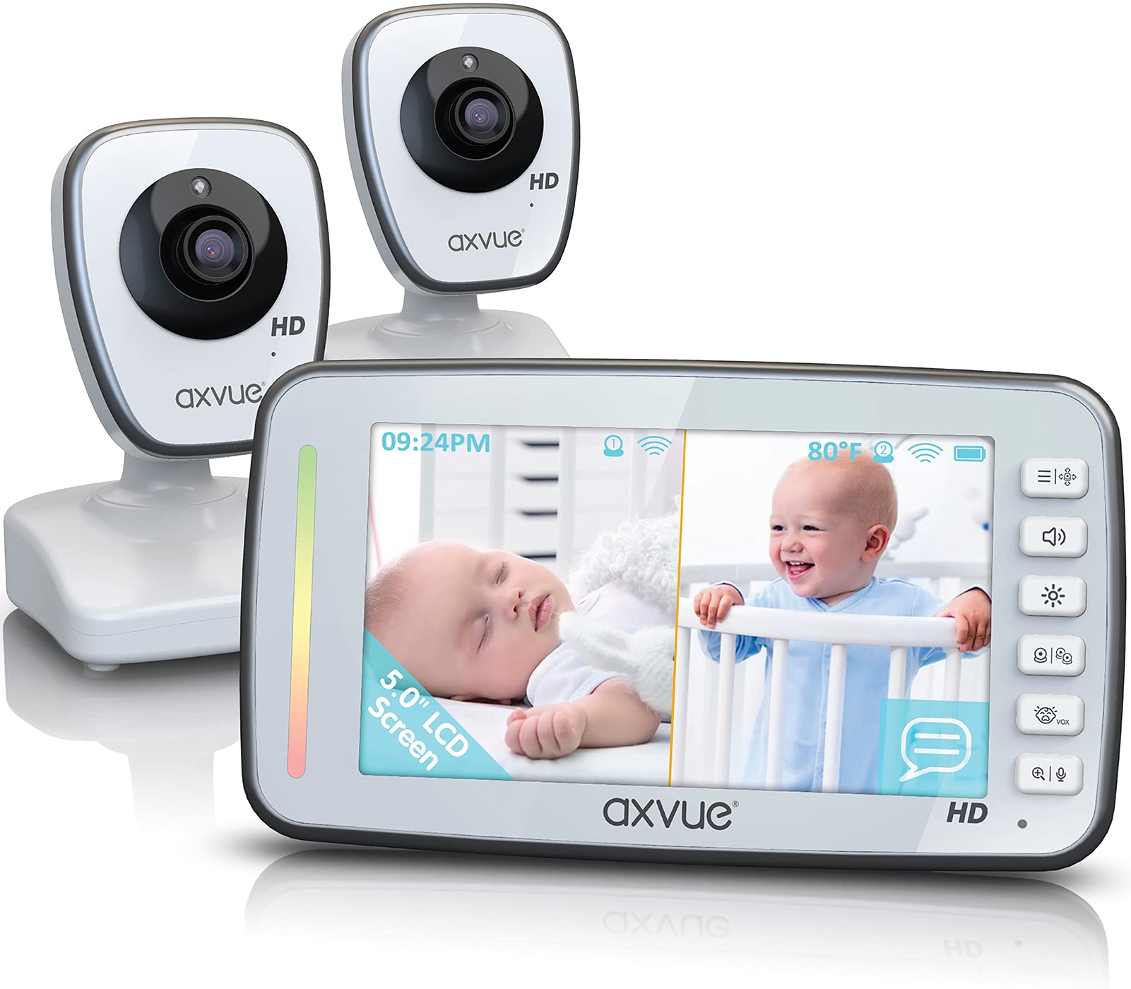 AXVUE HD Video Baby Monitor, 720P HD Image Quality, 5.0 IPS Screen Monitor & 2 Camera, Range up to 1000ft, 24 Hour Battery Life,