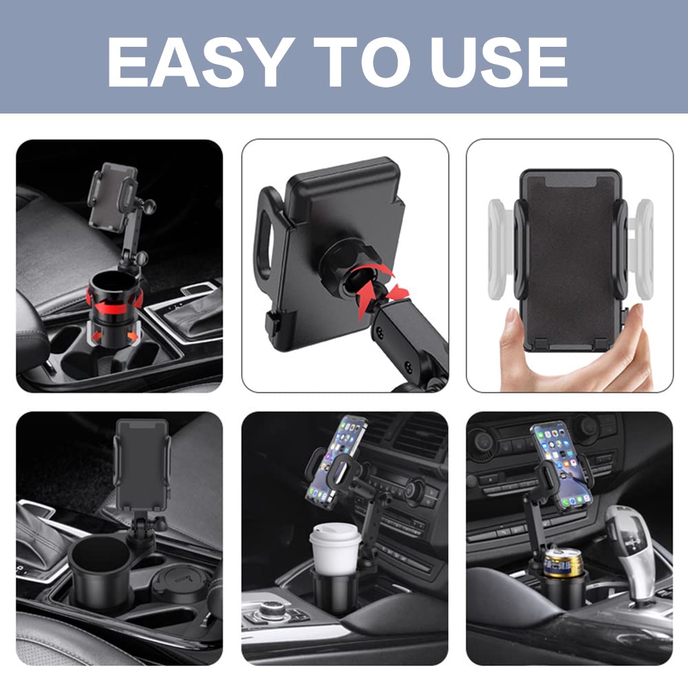 Reswish Car Cup Holder Phone Mount, Universal Auto Cell Phone Stand With Drink Expand Cup Holder,2 In 1 Multifunctional Car Cup