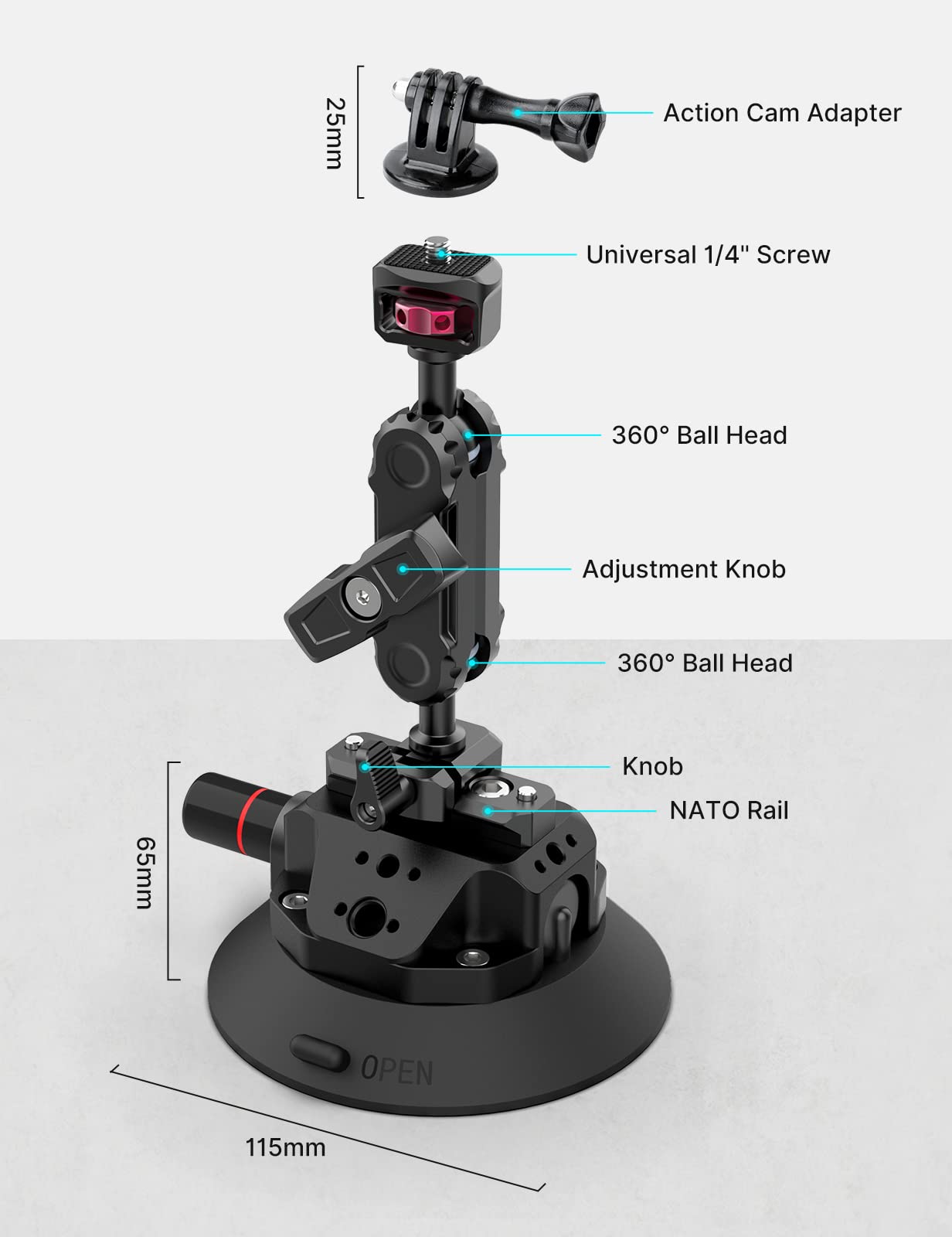 Camera Suction Cup Mount For Action Cameras   Ulanzi Sc 02 4.5In Pump Actived Vacuum Suction Mount W Quick Release Nato Magic Arm Car Boat Windshield Window Mount Compatible With Action Cameras