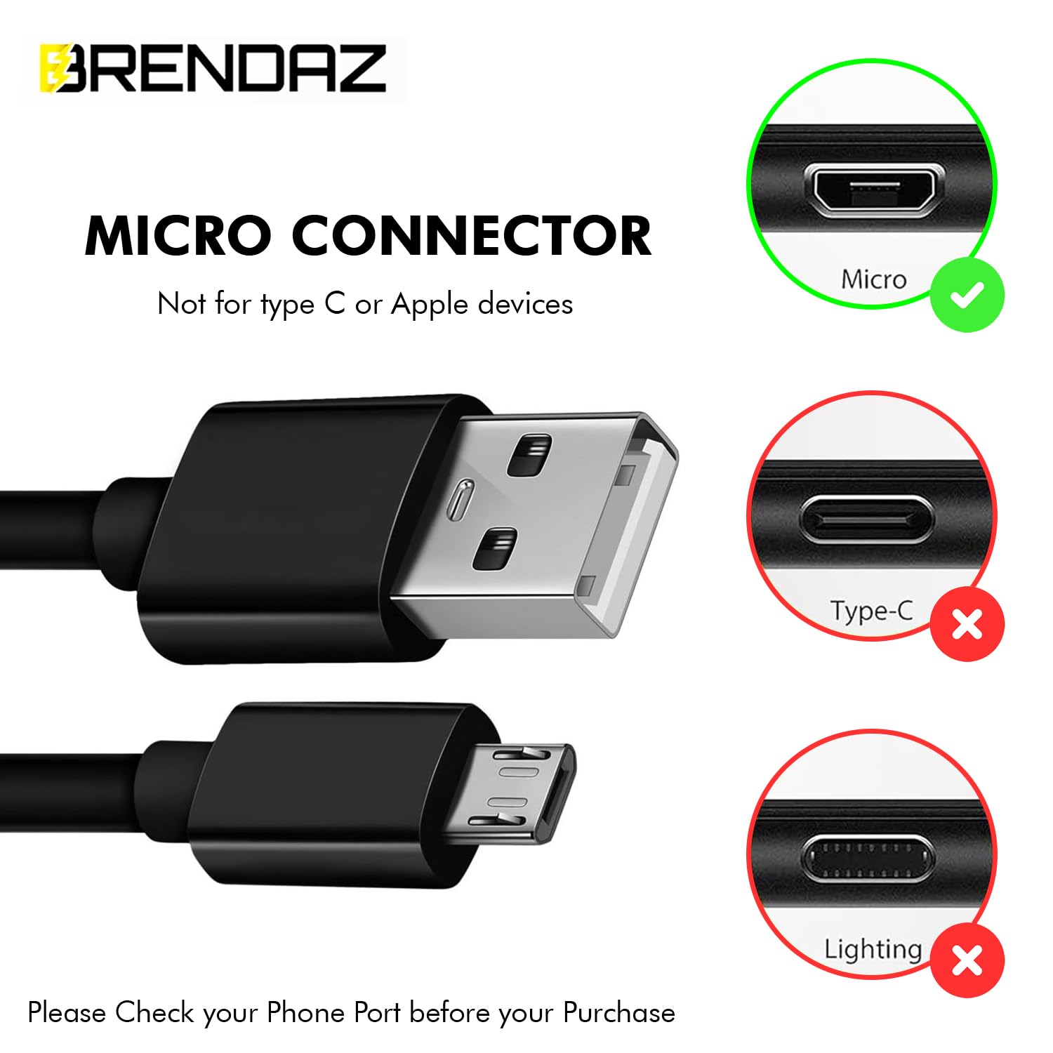 Brendaz Micro Usb Cable (2 Pack) Usb A To Micro Usb Fast Charging Cord, Compatible With Kindle Fire Hd Tablet, Ps4, X Box One S X, Galaxy S6, S7 Edge J7, Note 5 4, Android Charging Cord (3 Feet)
