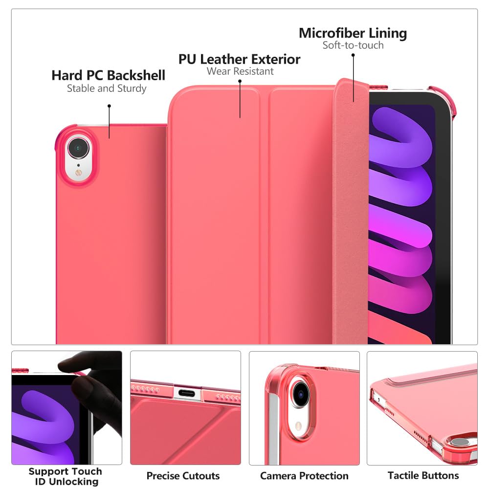 MoKo for iPad Mini 7 (A17 Pro) Case 2024,iPad Mini 6 Case 2021,8.3 inch iPad Mini 7th/6th Generation Case,Slim Lightweight Hard Back Shell Stand Cover for iPad Mini 2024 with Touch ID, Guava Color