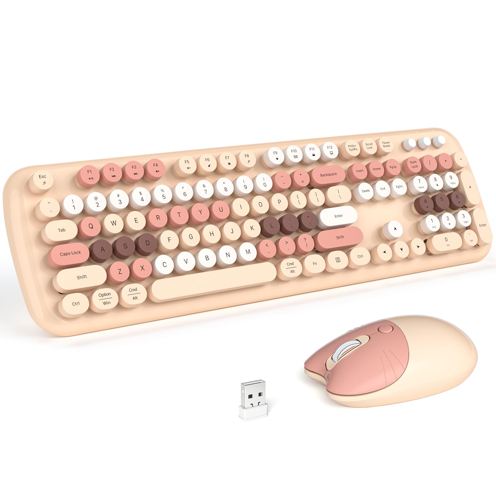 Atelus Wireless Keyboard And Mouse, Full Size Typewriter Keyboard And Cute Cat Shape Design Mouse Combo For Windows 7/8/10, Lapt