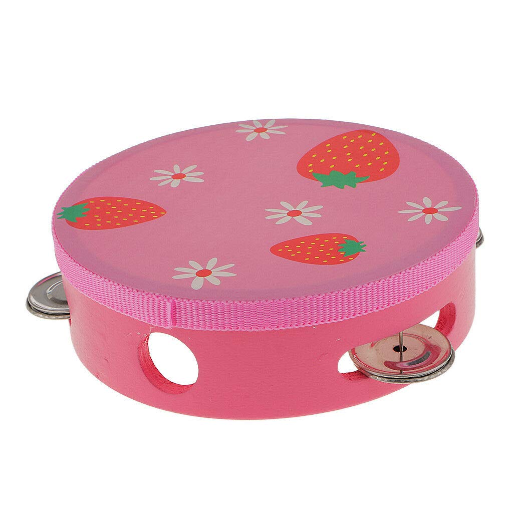 6 Pink Strawberry Hand Held Tambourine Drum Jingles Musical Toy Percussion