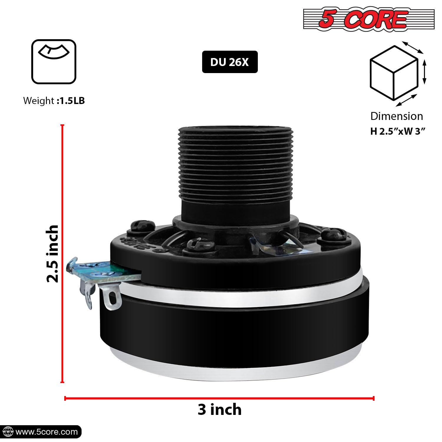 5 Core Compression Driver 1'' Exit Screw On Horn 200W Pmpo Tweeter Driver Unit High Frequency 8 Ohms 1'' Voice Coil 108Db Also F