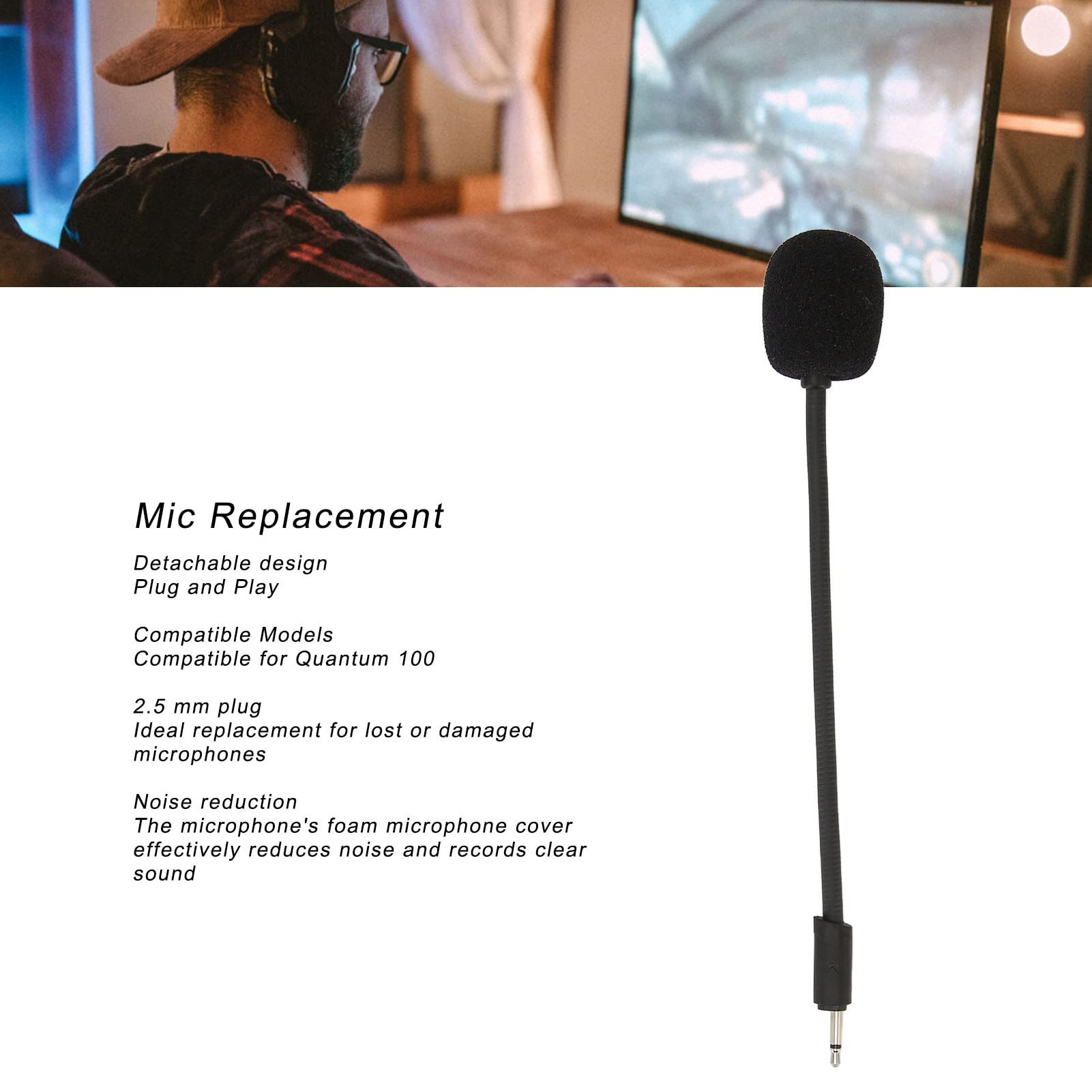 Yoidesu Game Mic Replacement For Jbl 100, Noise Cancelling Sponge Adjustable Microphone Arm, 2.5Mm Detachable Game Boom Microphone For Gaming Headsets