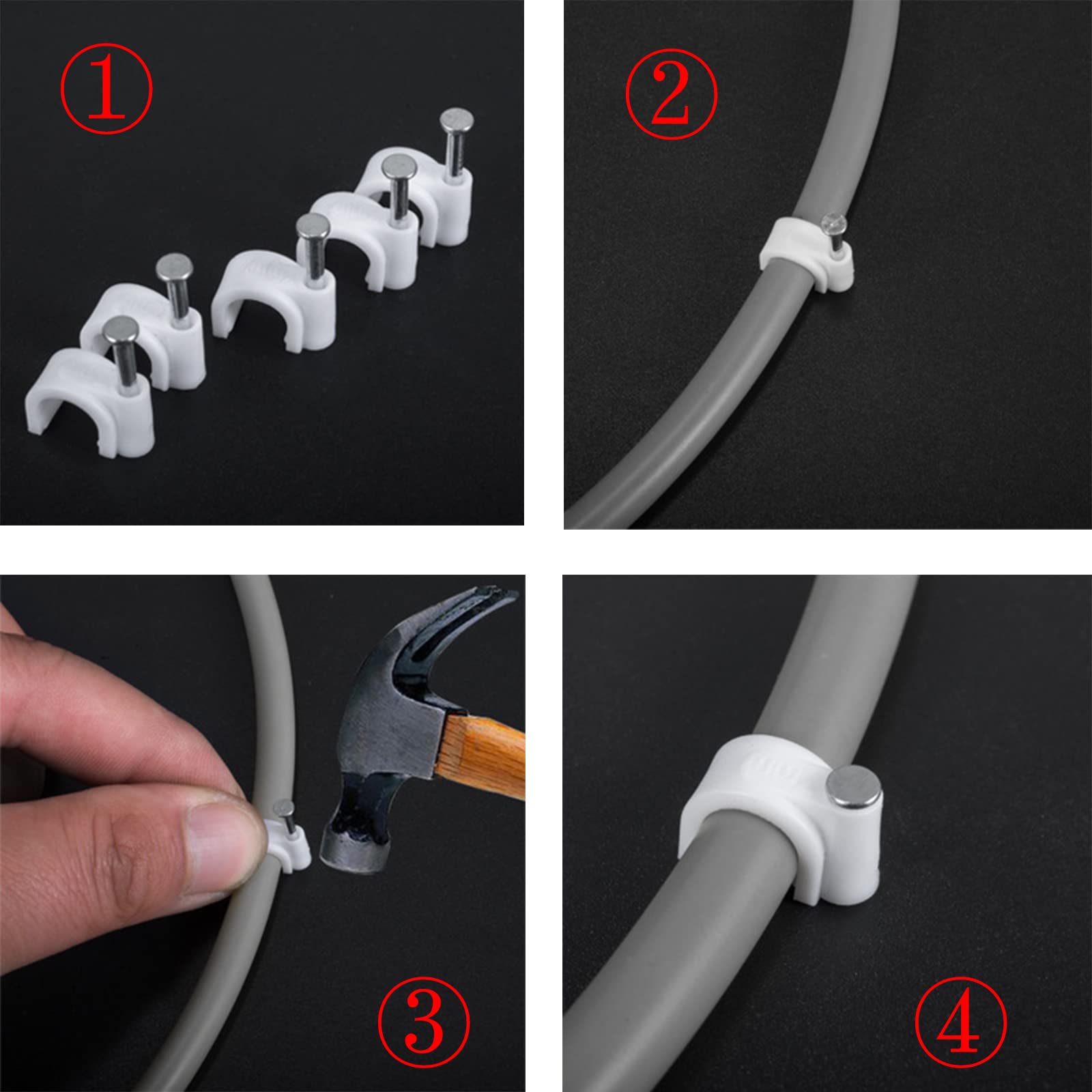 Antrader Nail In Cable Clips, Ethernet Cable Nails Tacks Clips 8Mm For Rg6 Cat6 Cable Management, Black, 100Pcs