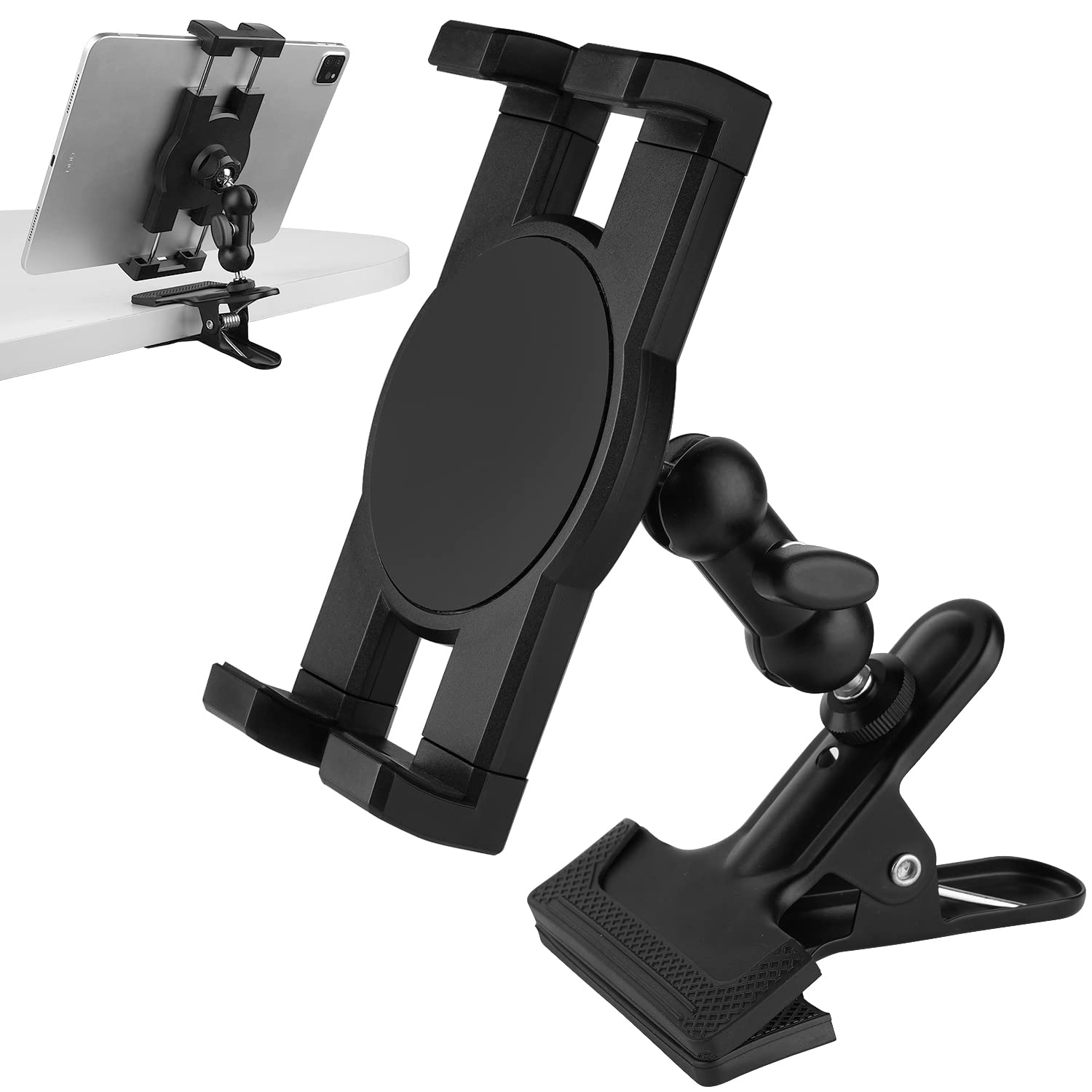 Mippko Clip Clamp Tablet Holder For Desk/Table/Glass Door/Desktop Baffle/Easel,Compatible With 7~12.9 Inch Ipad/Nexus/Lg G Pads/Fire Hd,360�Adjustment Aluminium Alloy Arm Metal Mount