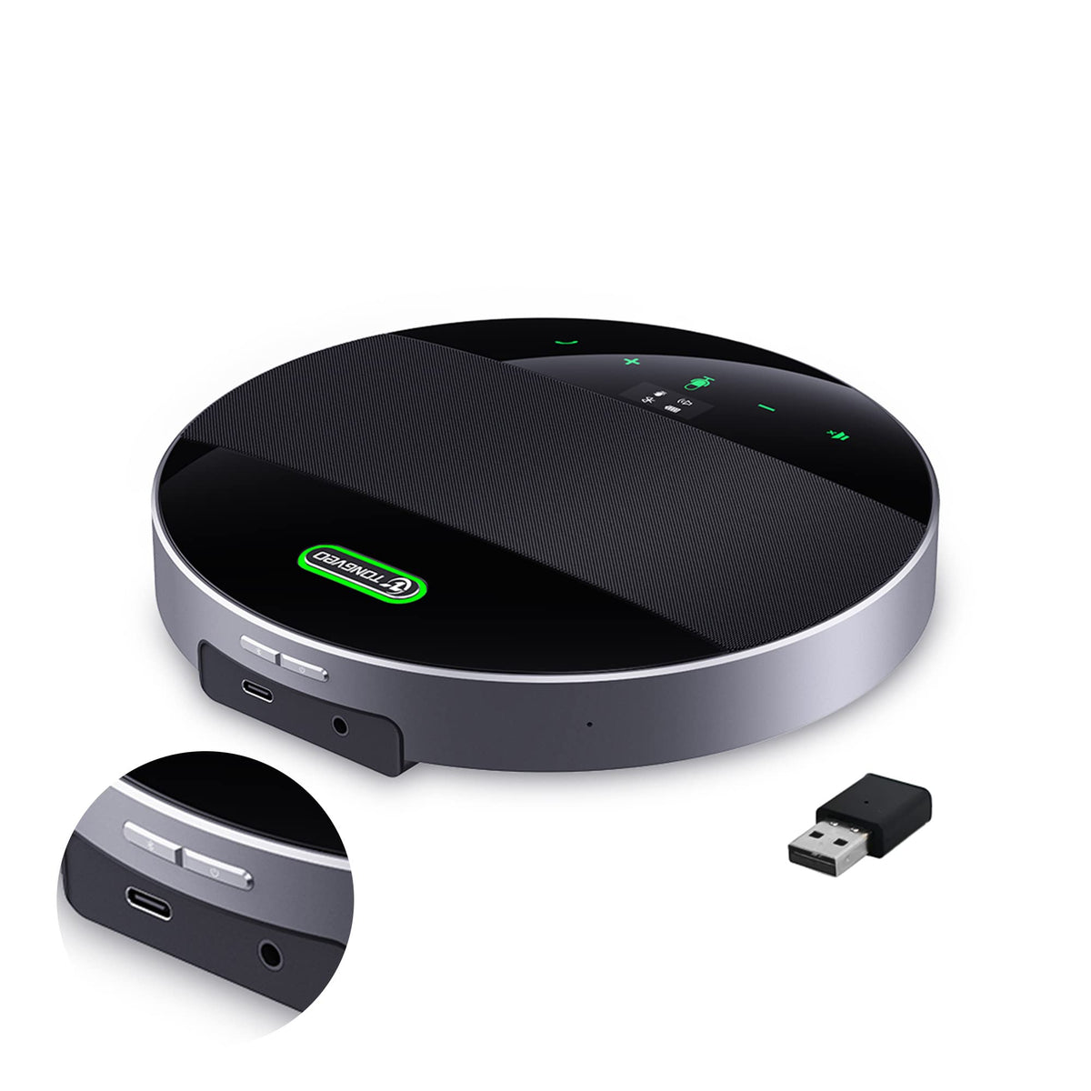 Tongveo Bluetooth Conference Speaker And Microphone, Wireless Lound Speakerphone Portable For Car And Computer Home Office, Two 