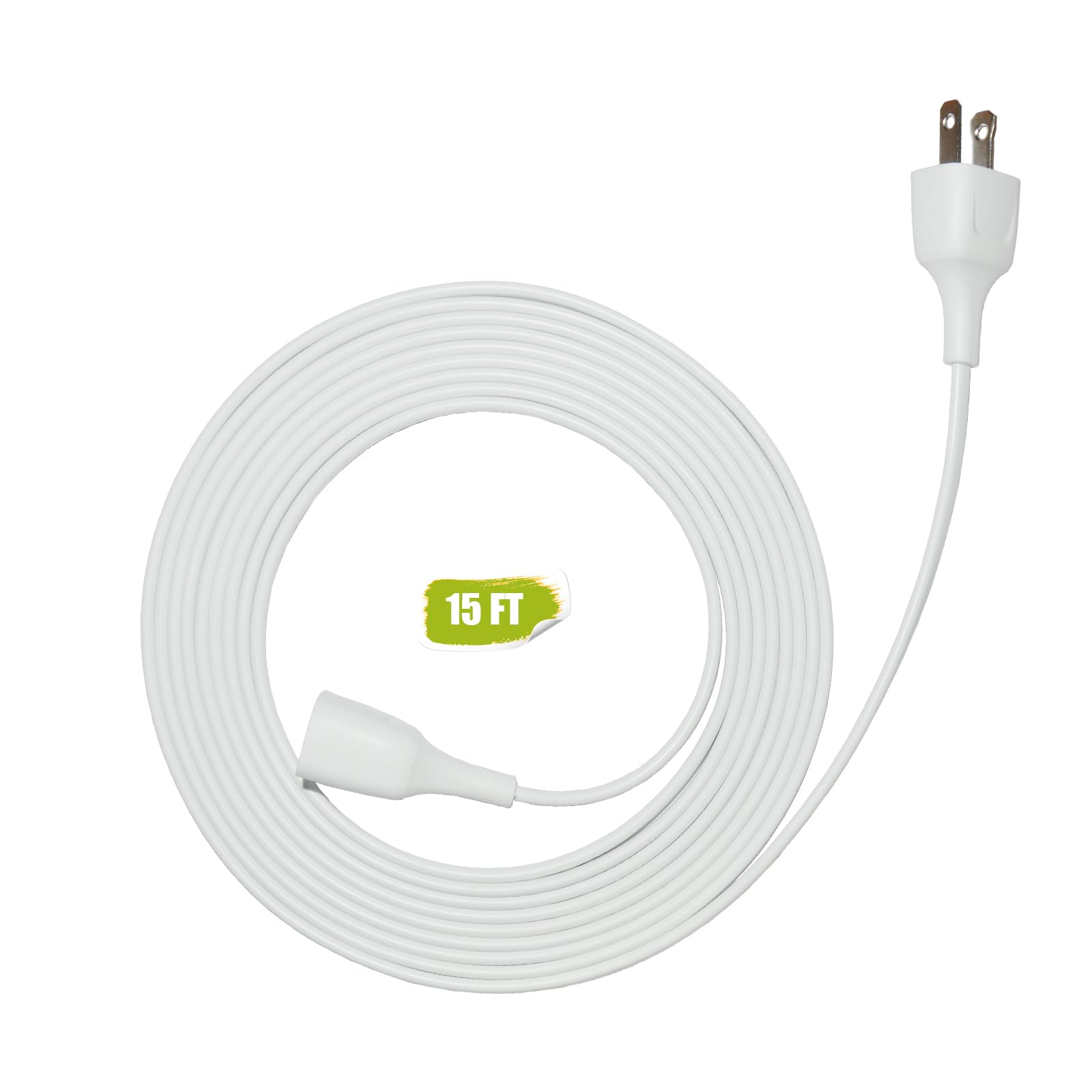 Jplenty White Extension Cord 15Ft Extension Cords Thin Two Prong For Indoor Use Outdoor Use With Single Plug  Ideal For Christma