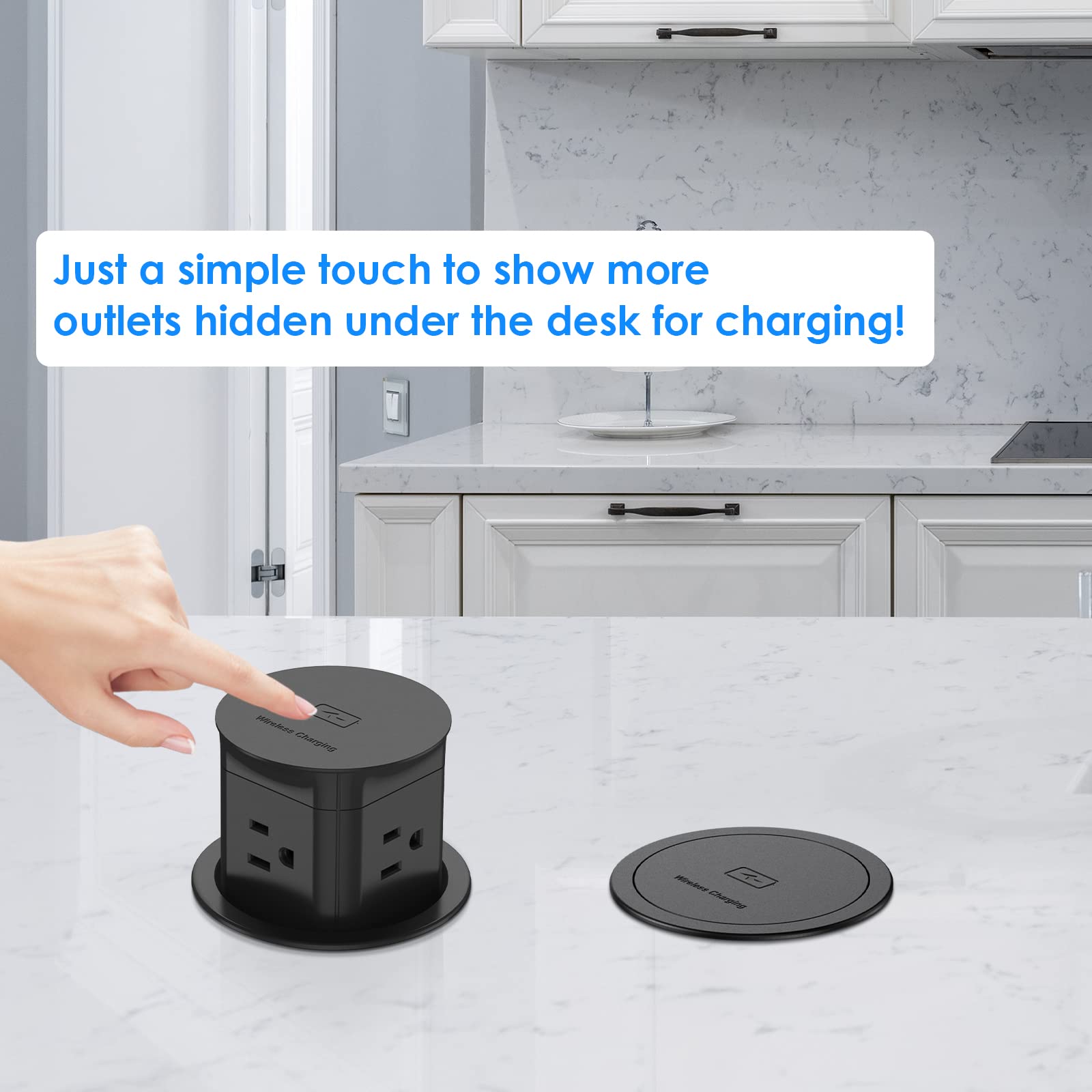 Annquan 3 Inch Pop Up Outlet With 15W Wireless Charger,15A Outlets,Pop Up Countertop Receptacle,Desk Hole Power Grommet For Kitc