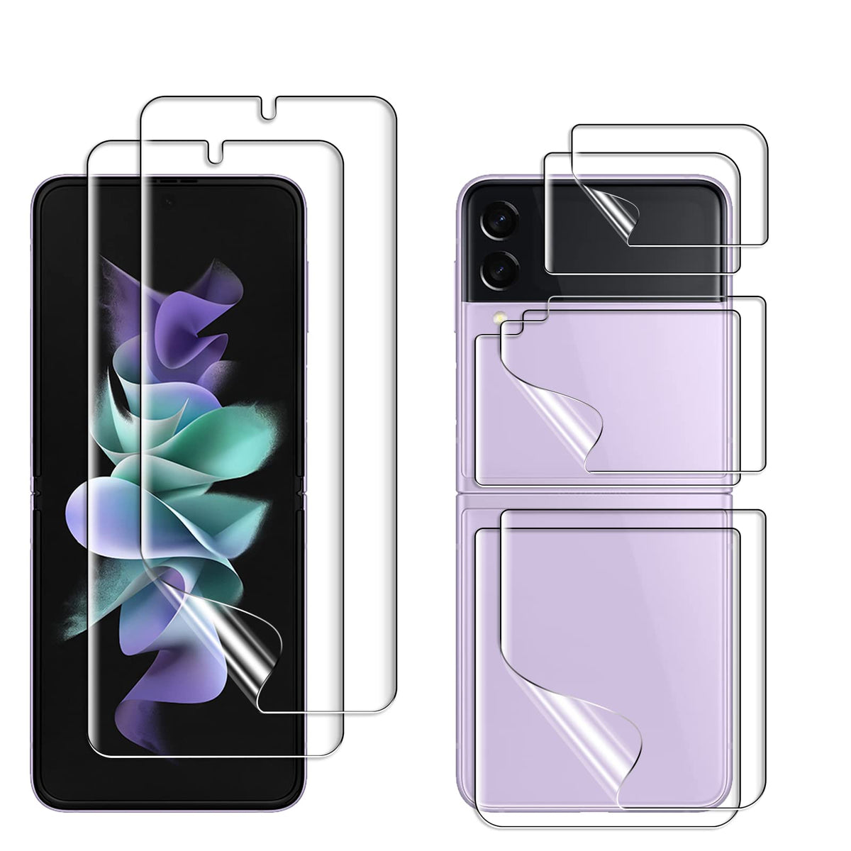 Geekboy (2 Set Upgraded) Screen Protector Compatible For Samsung Galaxy Z Flip 3 5G 2021, 2 Pack Inner And Back Flexible Soft Tp