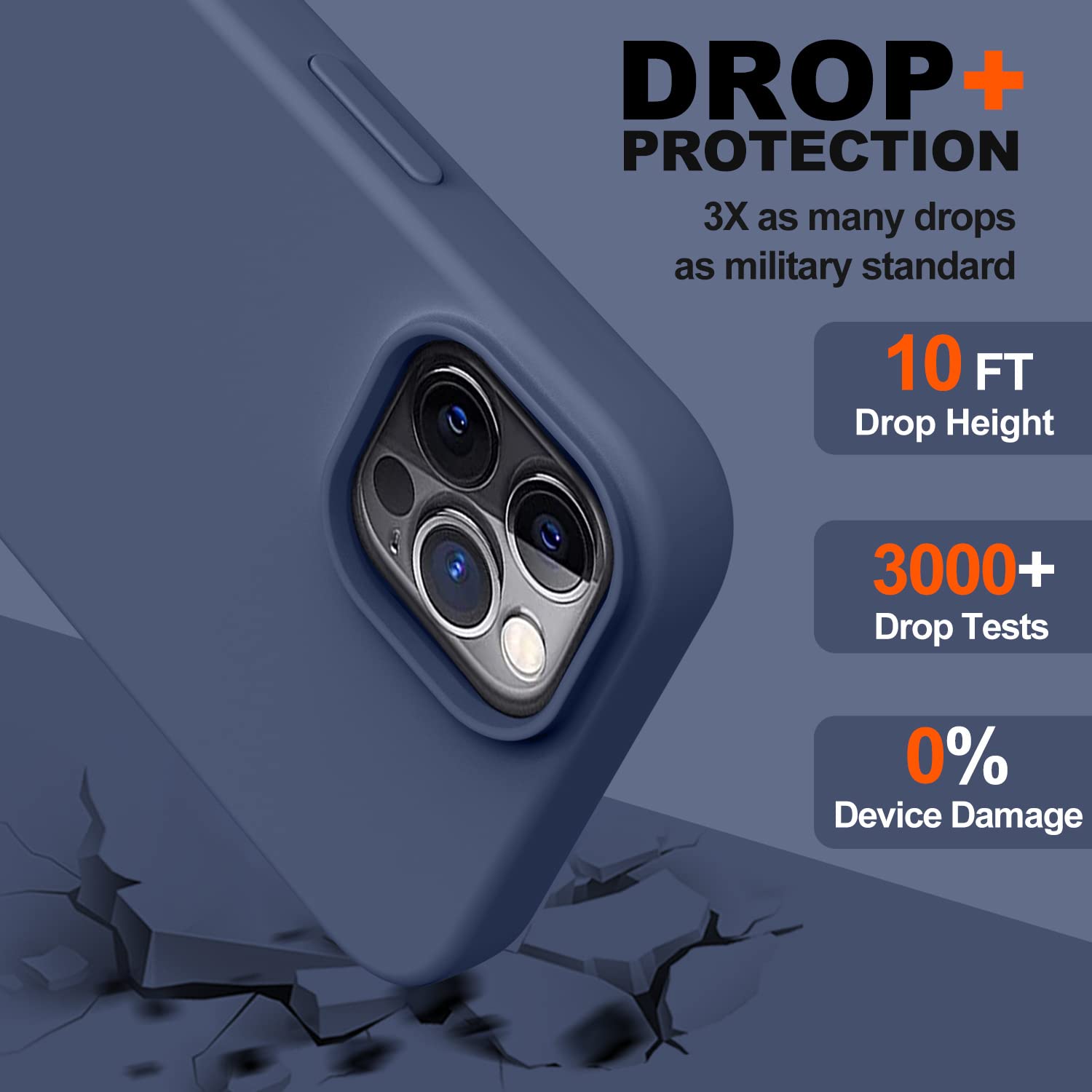 LOVE 3000 iPhone 12/12 Pro Slim Liquid Silicone Shockproof Phone Case with Full Body Protection Navy Blue