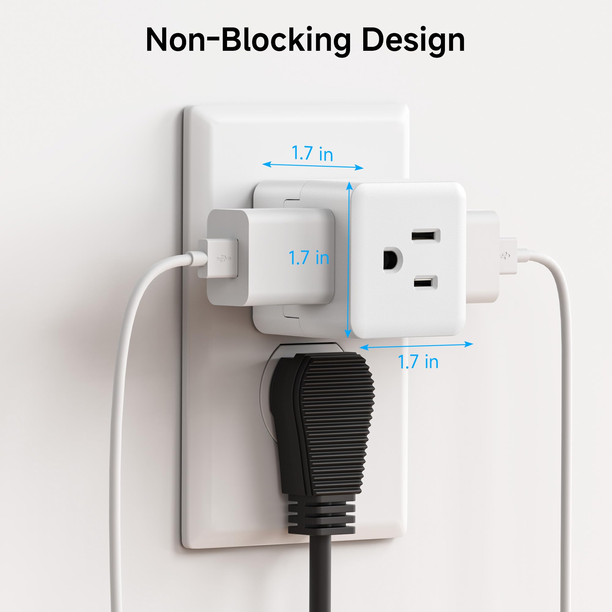 [Ul Listed] Cable Matters 3 Pack 3 Outlet Wall Adapter, (3 Outlet Power Cube Tap, Outlet Splitter/Extender, 3 Way Plug Adapter),
