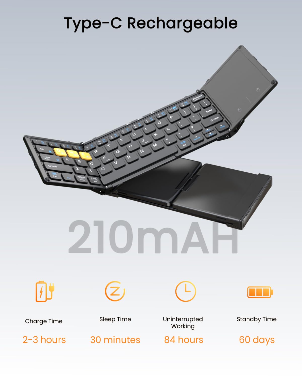Artciety Foldable Bluetooth Keyboard, Wireless Portable Keyboard With Larger Touchpad, Pocket Sized Folding Travel Keyboard For