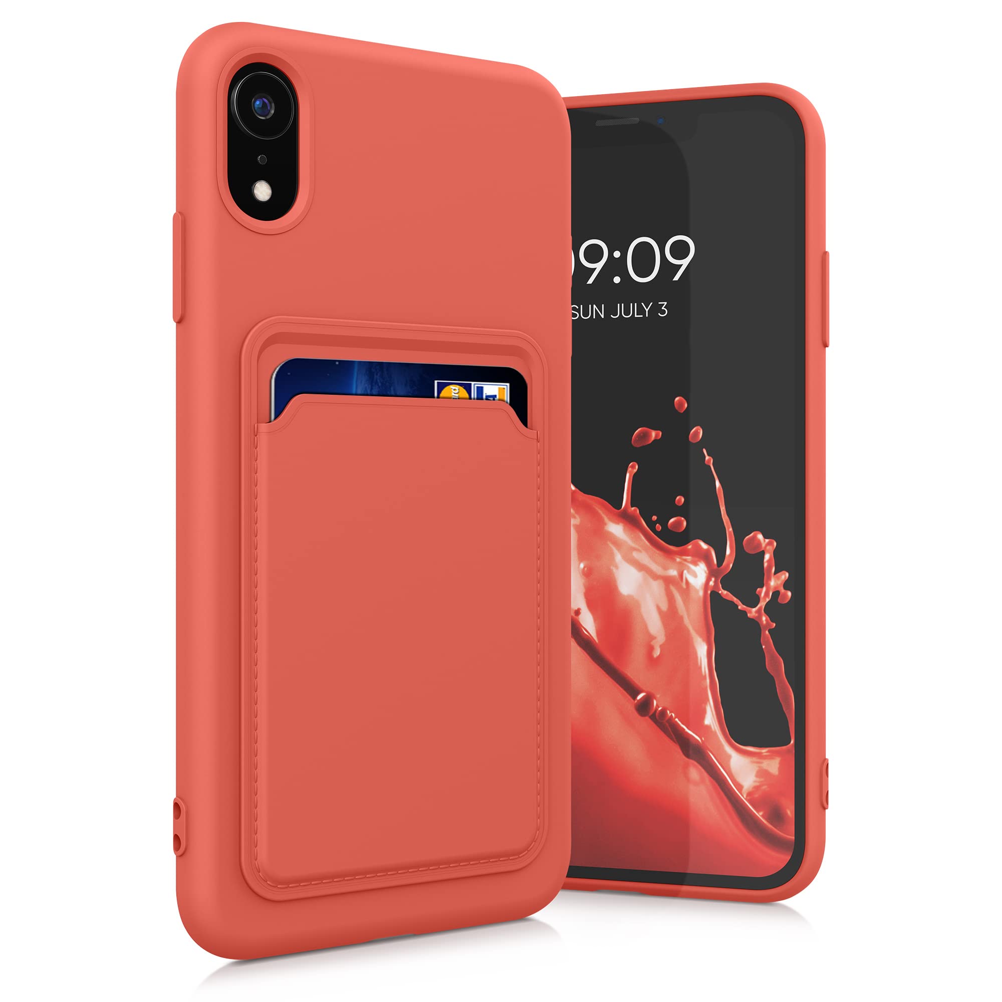 Kwmobile Case Compatible With Apple Iphone Xr Case   Tpu Phone Cover With Credit Card Holder   Coral