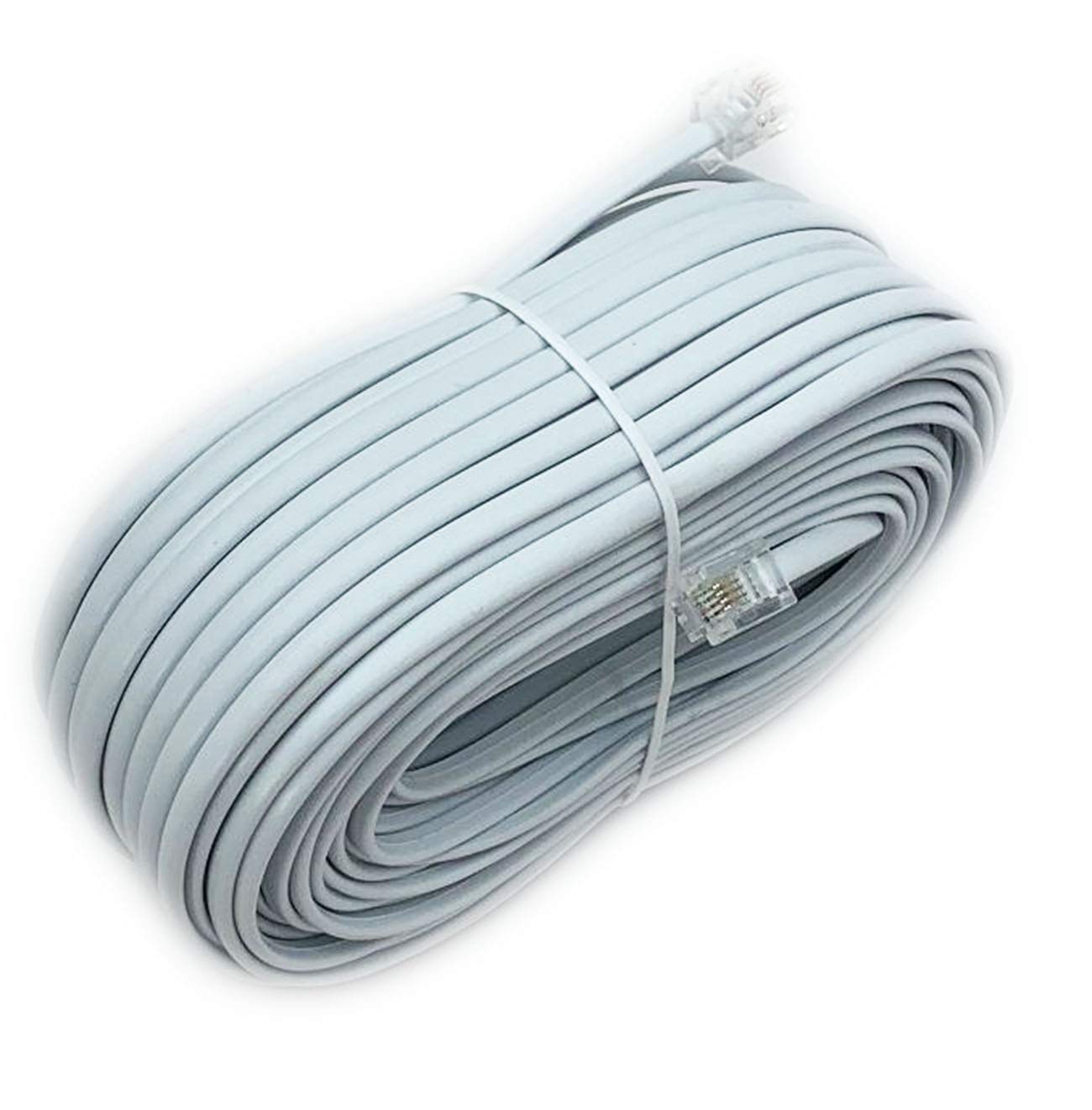 iMBAPrice 100 Feet Long RJ11 Telephone Extension Cord Phone Cable Line Wire in White for telephone, fax machine, modem, or other