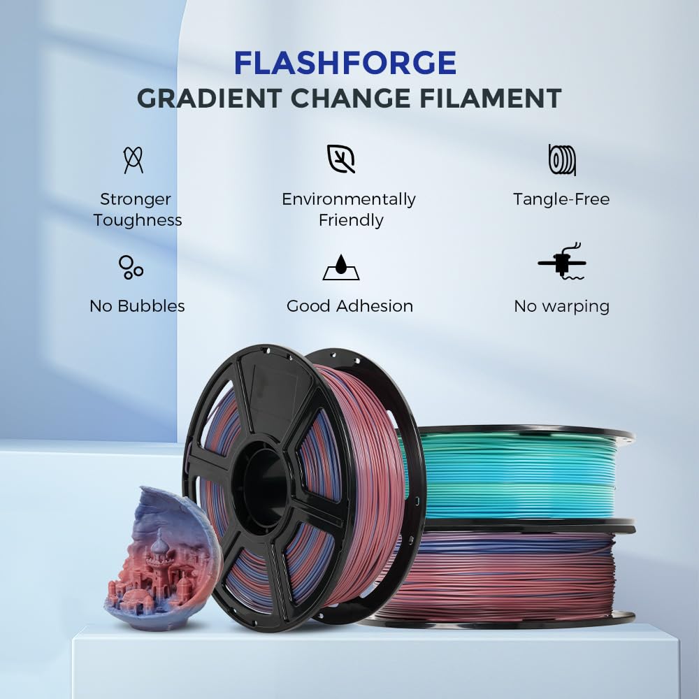 Flashforge 3D Printer Filament Gradient Color Change Pla Filament 1.75Mm, 1Kg Spool (2.2Lbs), Dimensional Accuracy +/- 0.02Mm, B