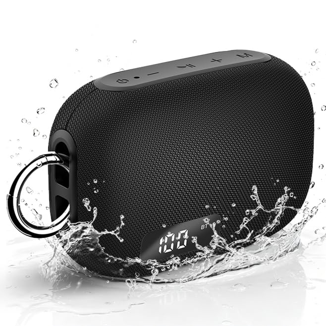 TIMU Portable Bluetooth Speaker, IP67 Waterproof Shower Speaker with Digital Battery Display, Powerful Sound, 24H Playtime, TWS 