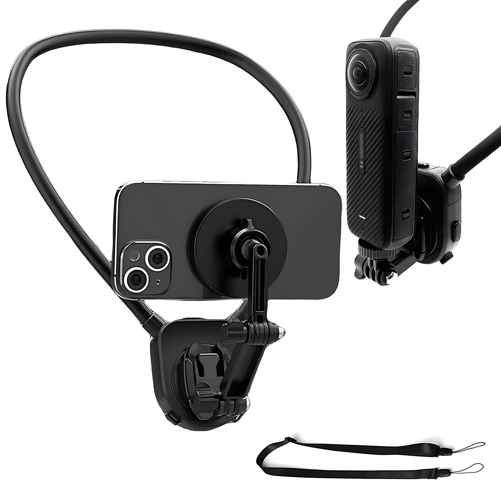 Magnetic Neck Mount For Phones, Cell Phone Holder Around Neck Pov/Vlog Selfie Mount Hand Free Phones Neck Holder Video Recording
