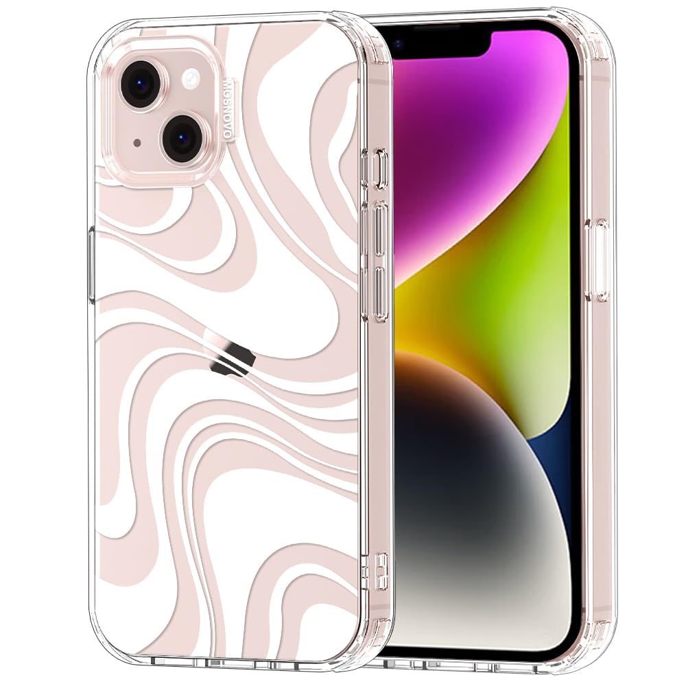 MOSNOVO for iPhone 13/14 Case | Military Grade 6.6ft Drop Tested | Clear with White Swirl Design