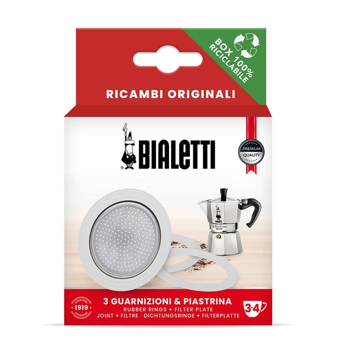 Bialetti Spare Parts, Includes 3 Gaskets And 1 Plate, Compatible With Moka Express, Fiammetta, Break, Happy, Dama, Moka Melody,