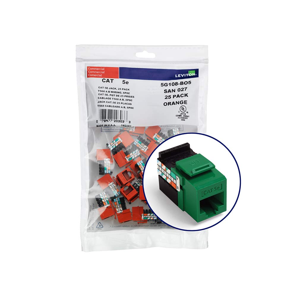 Leviton 5G108 Bv5 Gigamax 5E Quickport Connector, Cat 5E, Green, 25 Pack