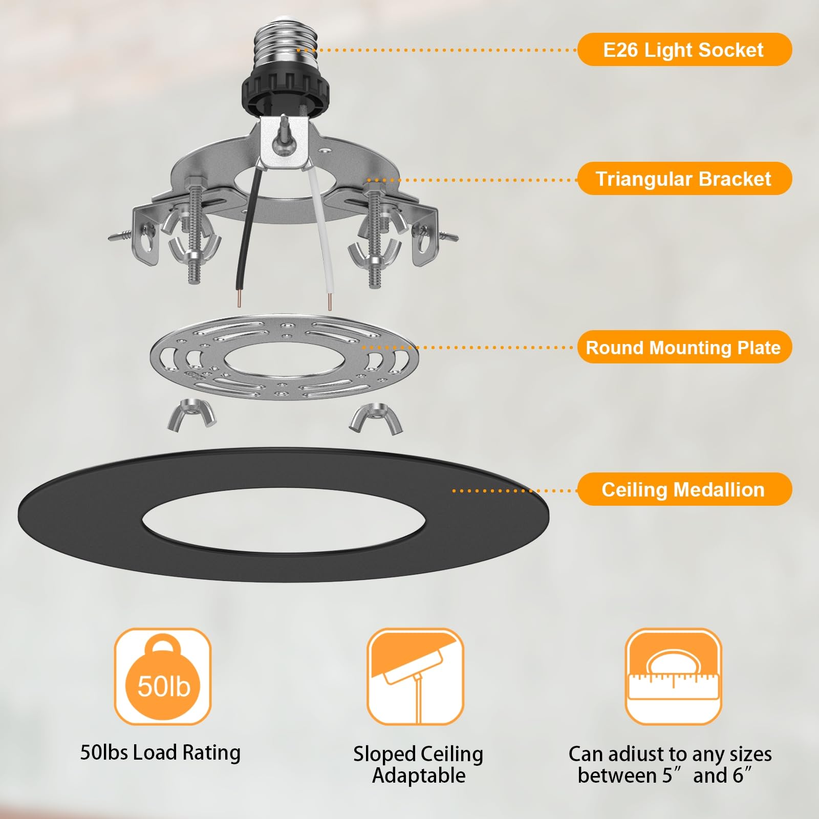 Yiizon R5 And 6 Recessed Can Light Conversion Kit, Ceiling Light Fixture Upgrade, Pendant & Hanging, 7 Inch Flat Steel Ceiling M