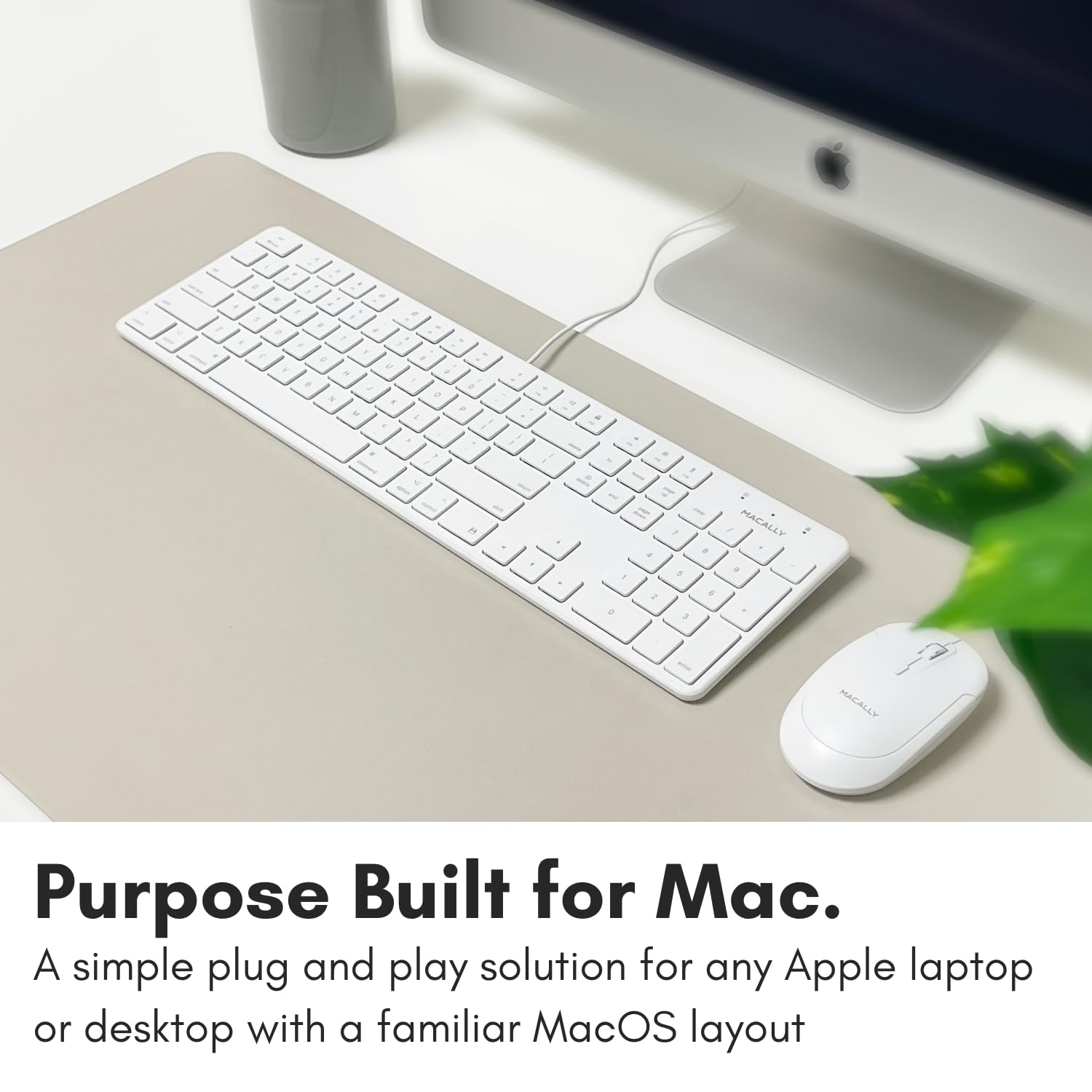 Macally Slim Usb Wired Keyboard For Mac And Windows Pc - Full Size 104 Key Layout & 16 Shortcut Keys - Scissor Keycaps For Smoot