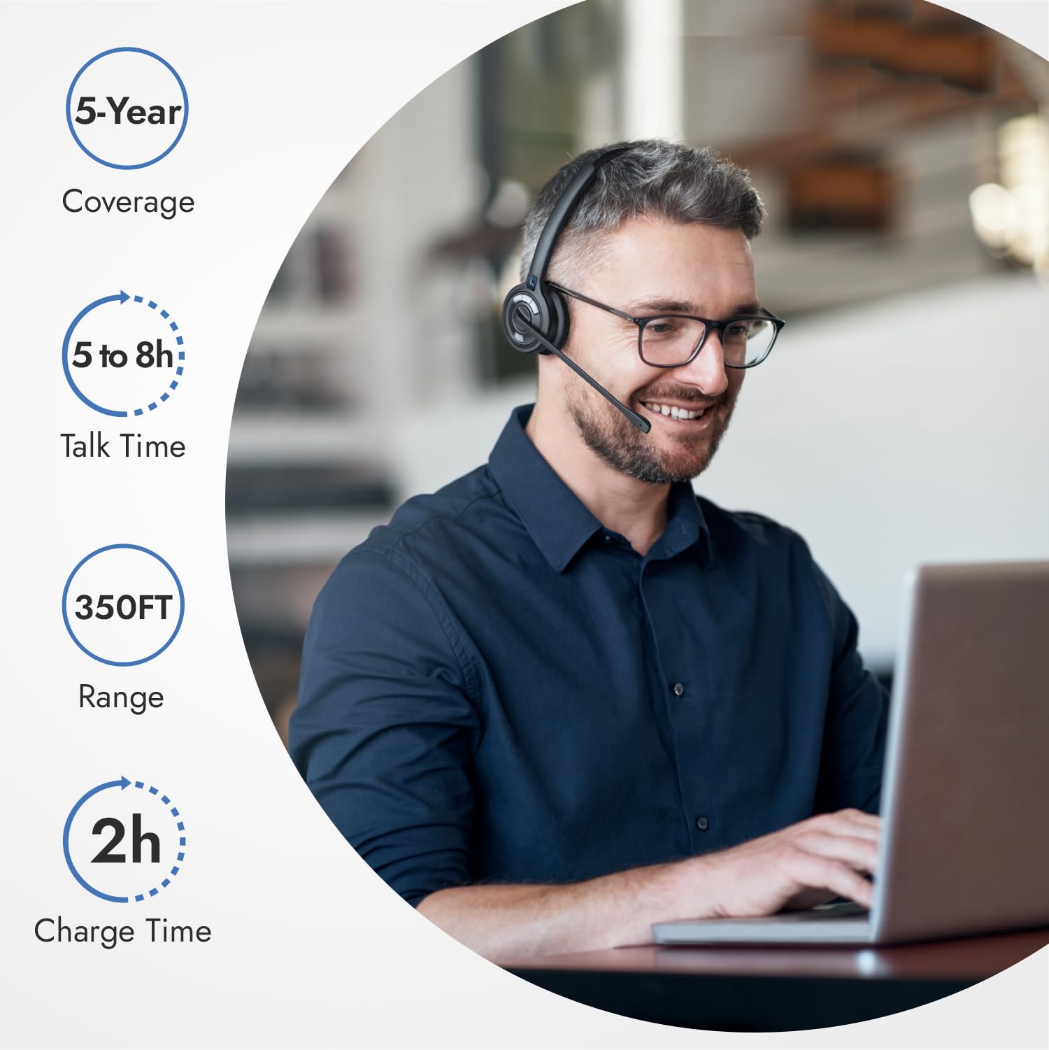 Leitner Lh370 3 In 1 Wireless Office Headset With Mic   Computer, Telephone, And Cell Phone Headset   5 Year Warranty   Single E