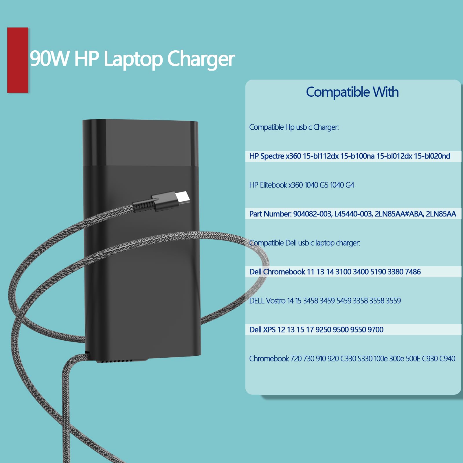 90W Usb C Laptop Charger For Hp Envy 17 15 17 Cw0097Nr 17T Cr100 17T Cw000 15T Fe000 Hp Spectre X360 15 Bl000 15 Ch000 Hp Pavili