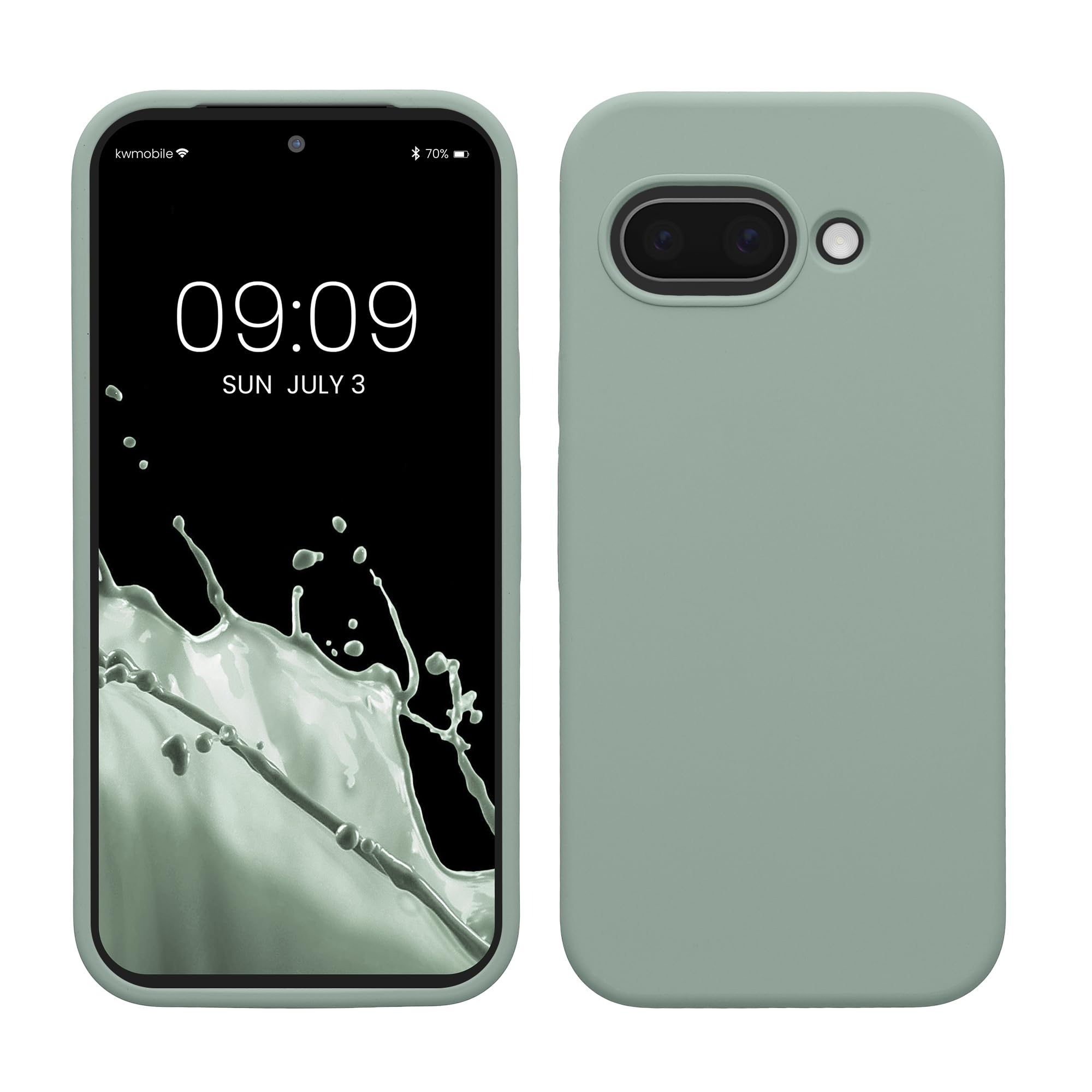 kwmobile Case Compatible with Google Pixel 9a Case - TPU Silicone Phone Cover with Soft Finish - Rainwashed Green